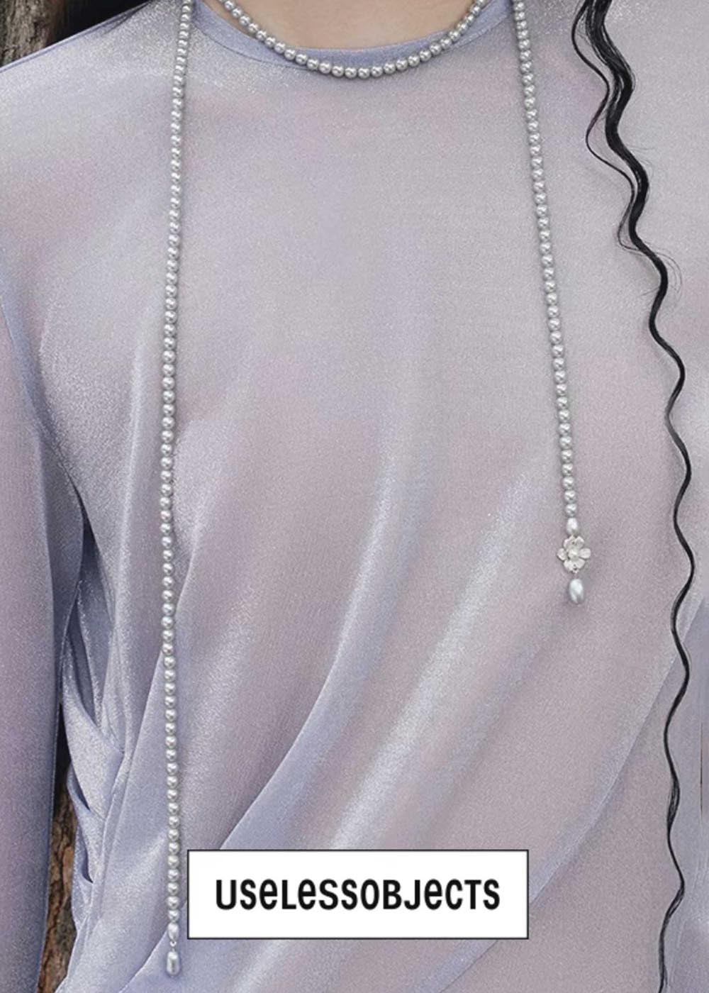 Grey Pomegranate Flower Pearl Long Necklace