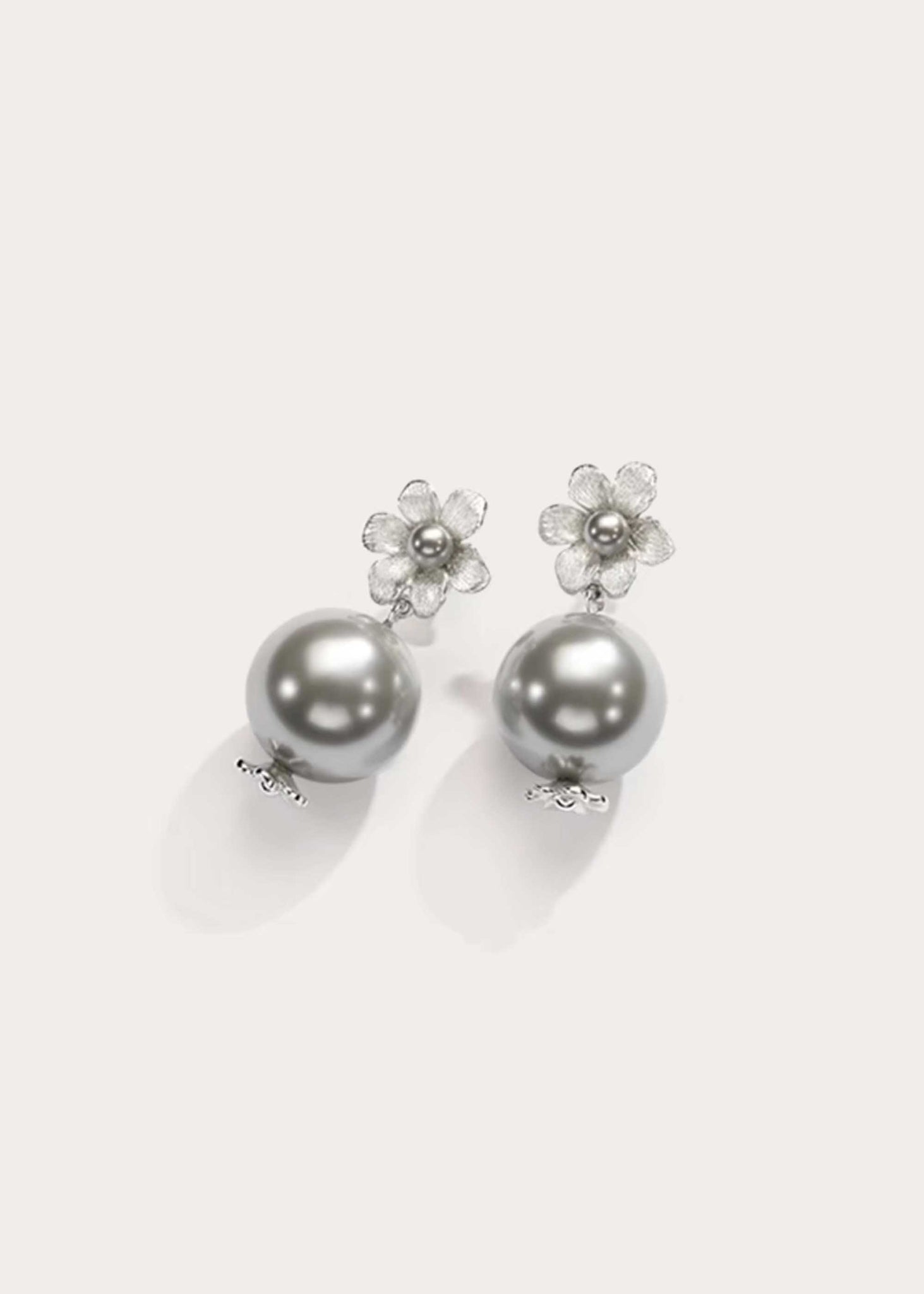 Grey Pomegranate Flower Pearl Earrings