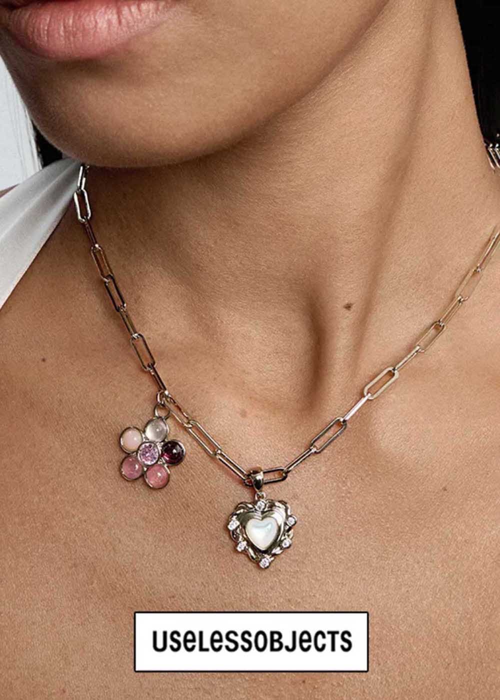 Colorful Stone Flower Heart Necklace