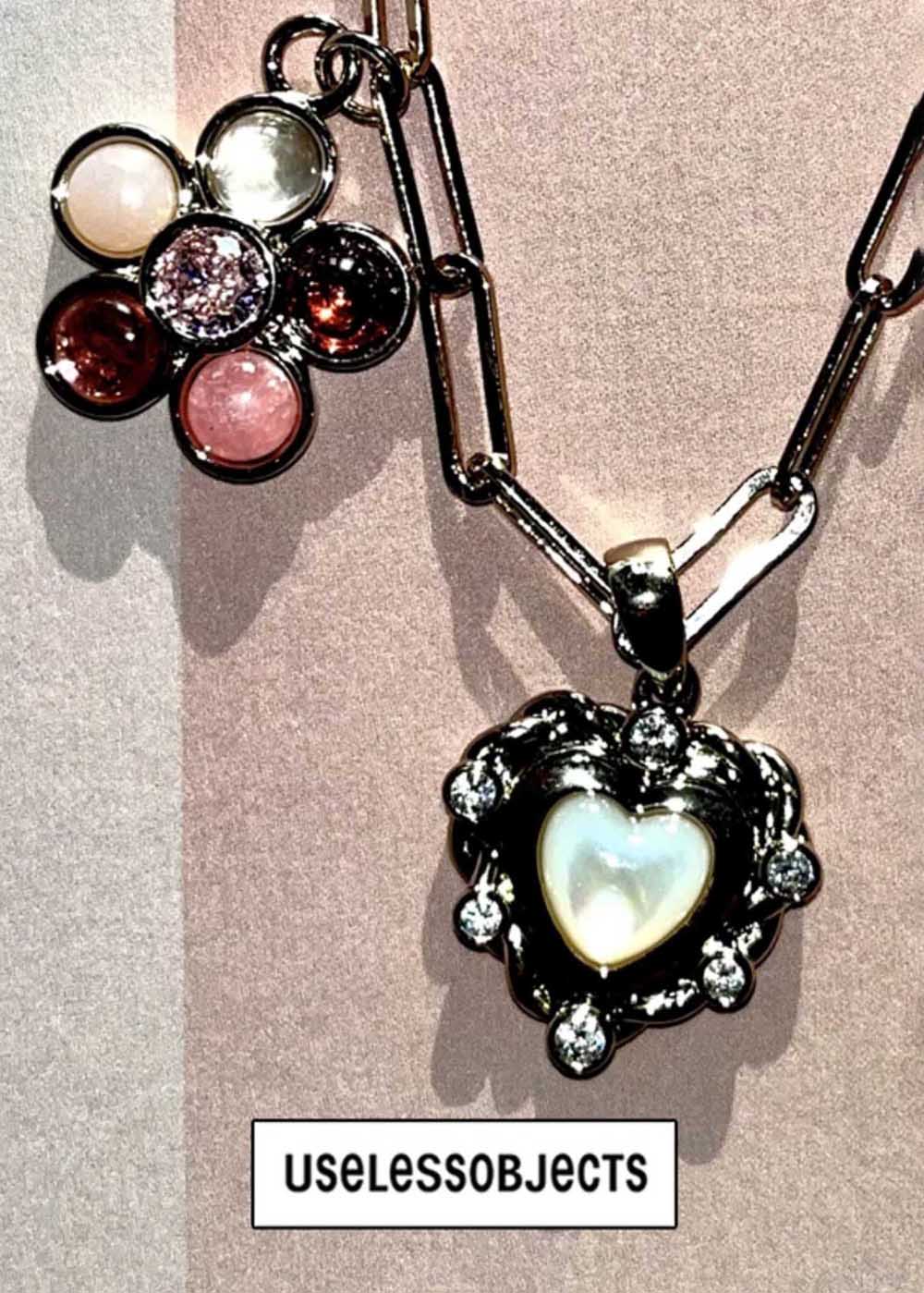 Colorful Stone Flower Heart Necklace