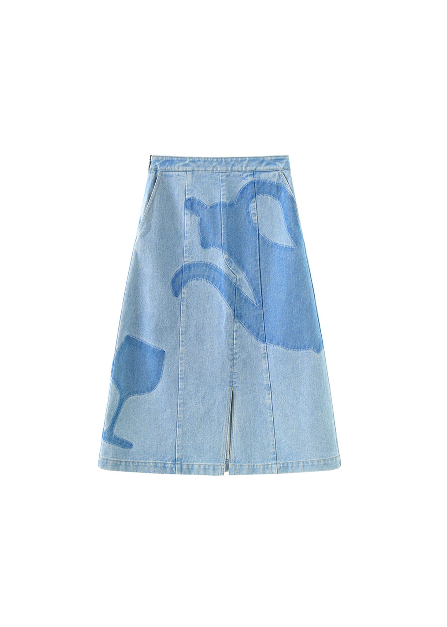 Blue Multi-wash Denim Midi Skirt