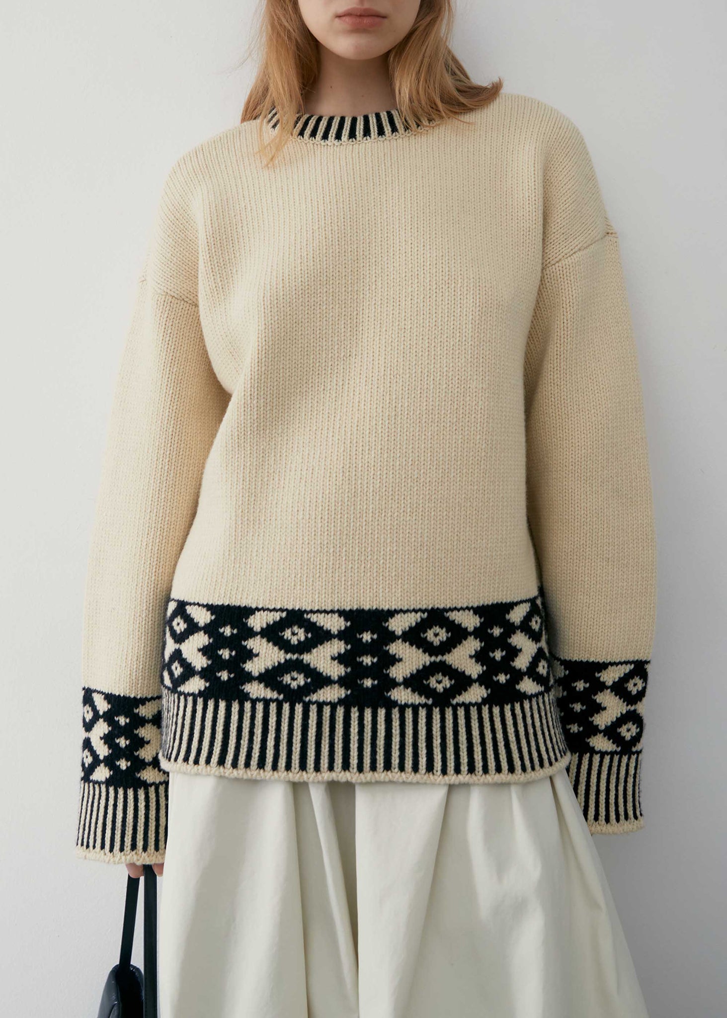 Beige Diamond Jacquard Sweater