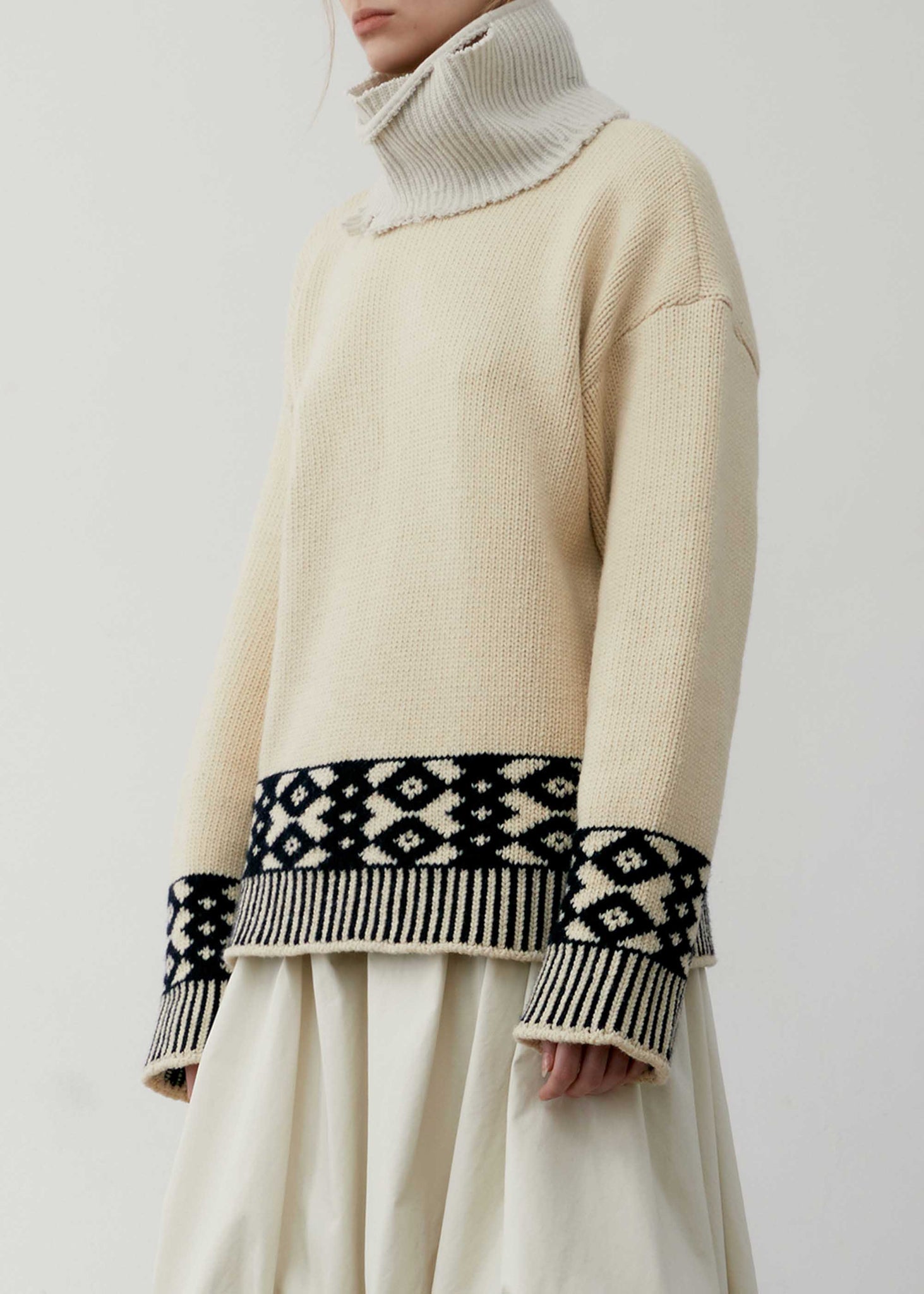 Beige Diamond Jacquard Sweater