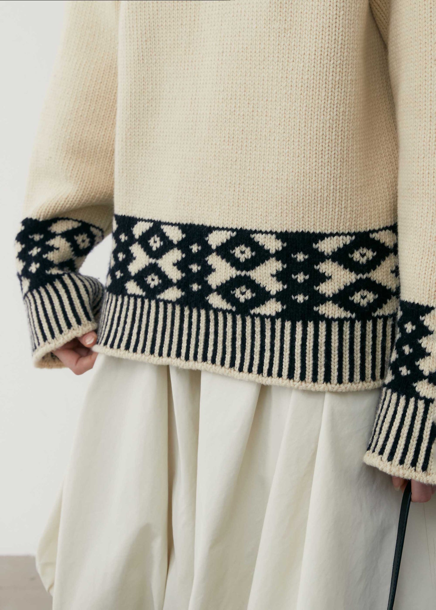 Beige Diamond Jacquard Sweater