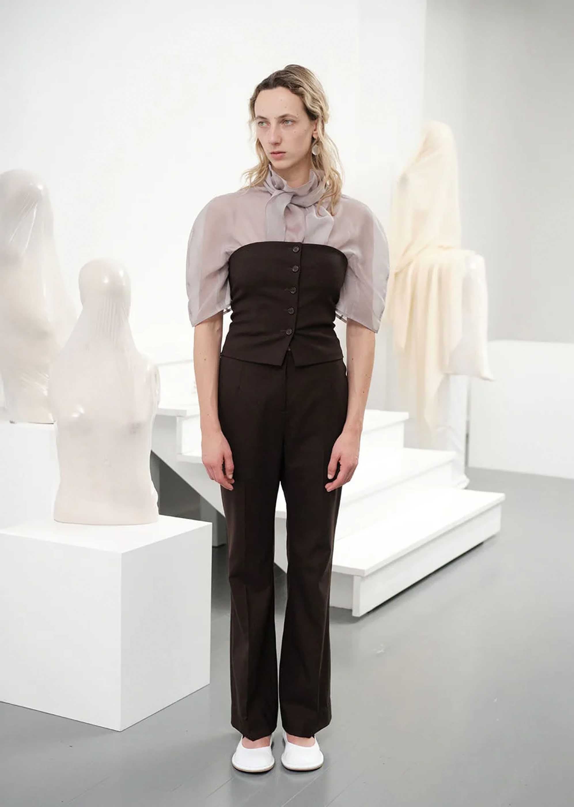 トップス AMOMENTO KNOTTED COLLAR TOP GRAY KNOTTEDCOLLARTOP_GREY_3_2a3608