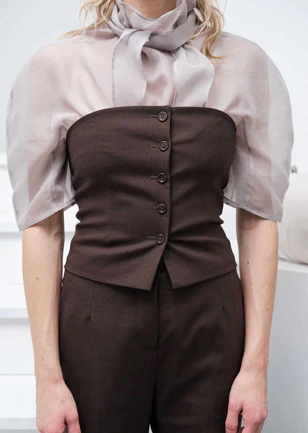 AMOMENTO: Grey Knotted Collar Top | 157Moments