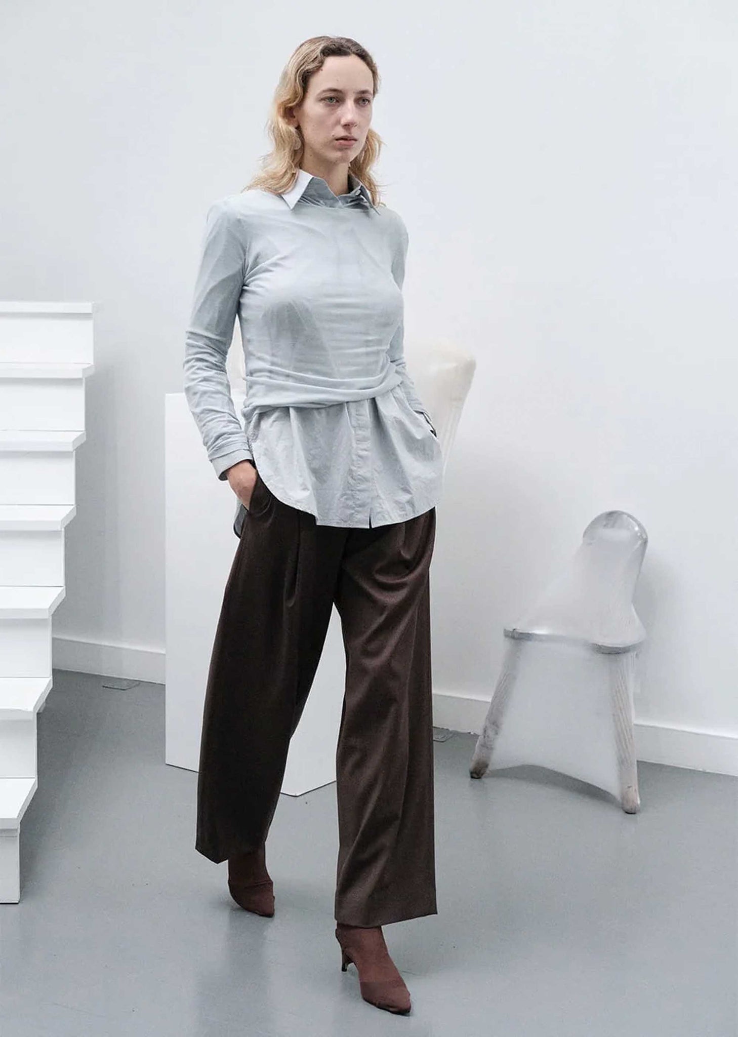 Blue Round Long Sleeve Top