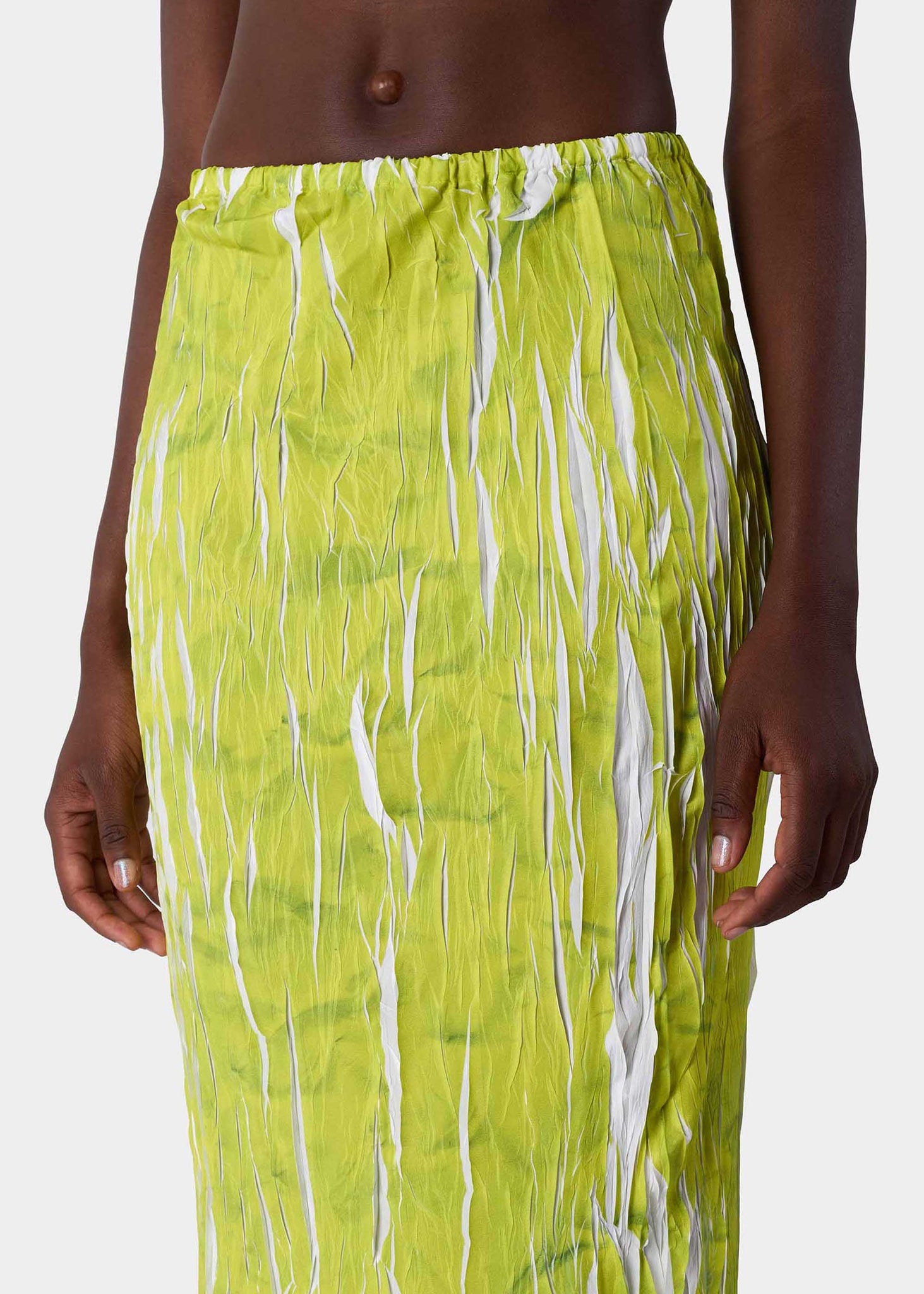 Green Crinkle Pleat Maxi Skirt