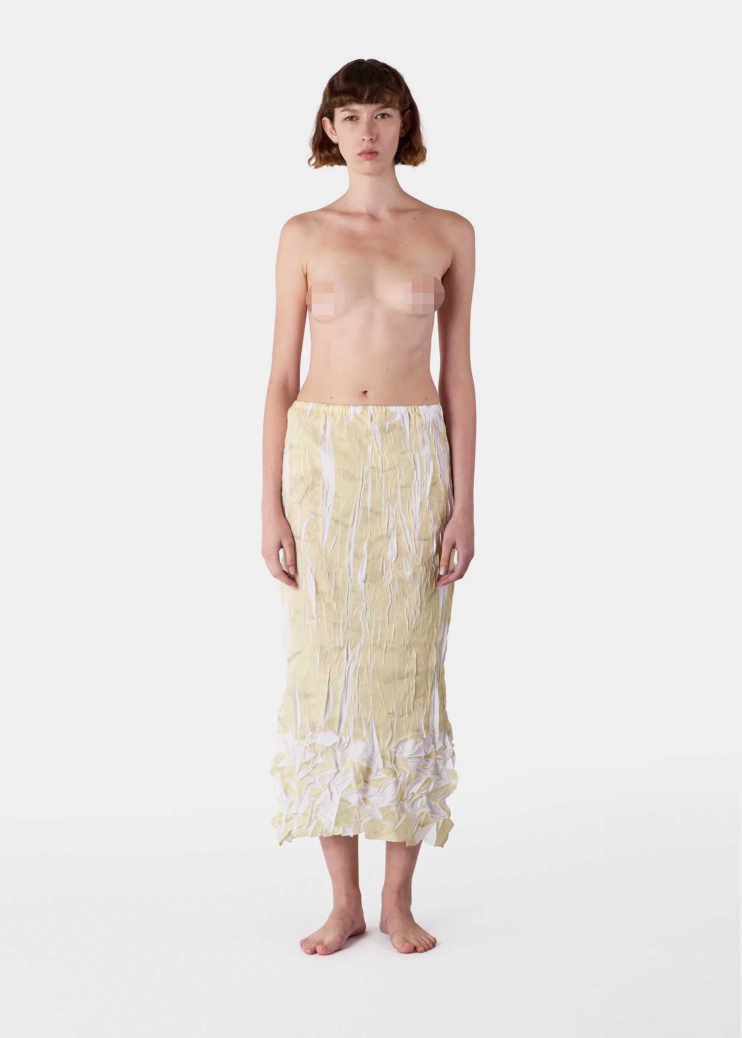 Beige Crinkle Pleat Maxi Skirt