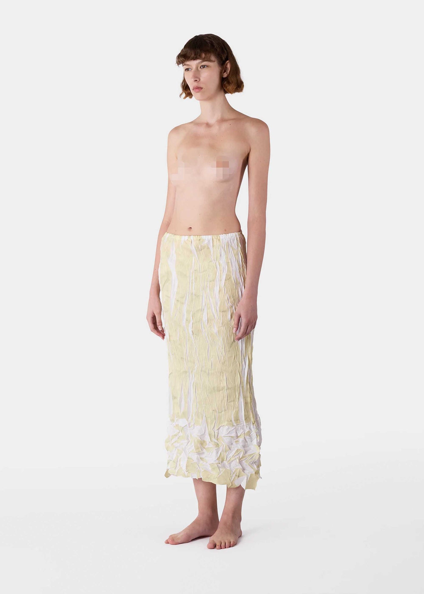 Beige Crinkle Pleat Maxi Skirt