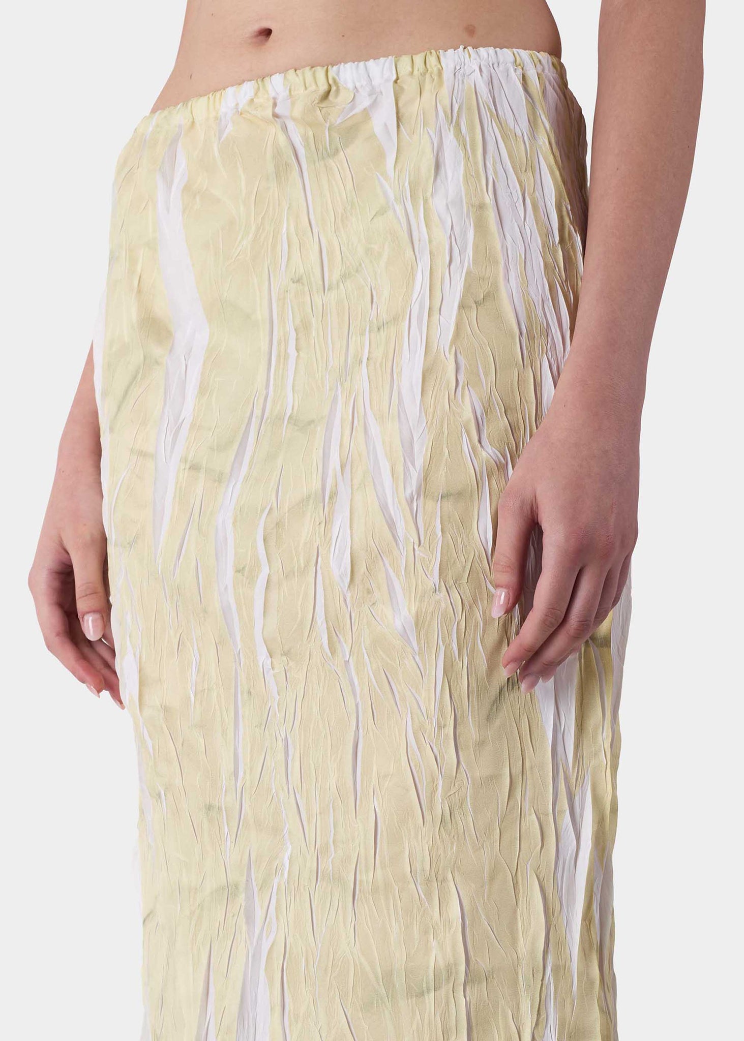 Beige Crinkle Pleat Maxi Skirt