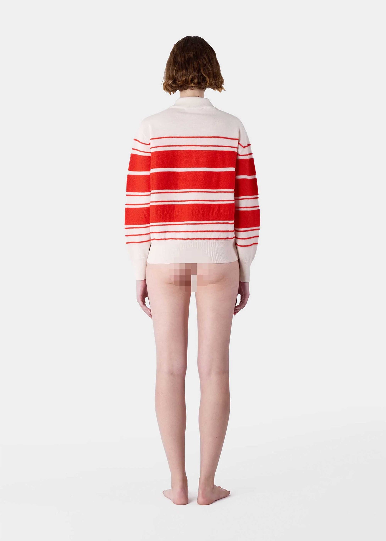 Off-White and Red Striped Knit Polo