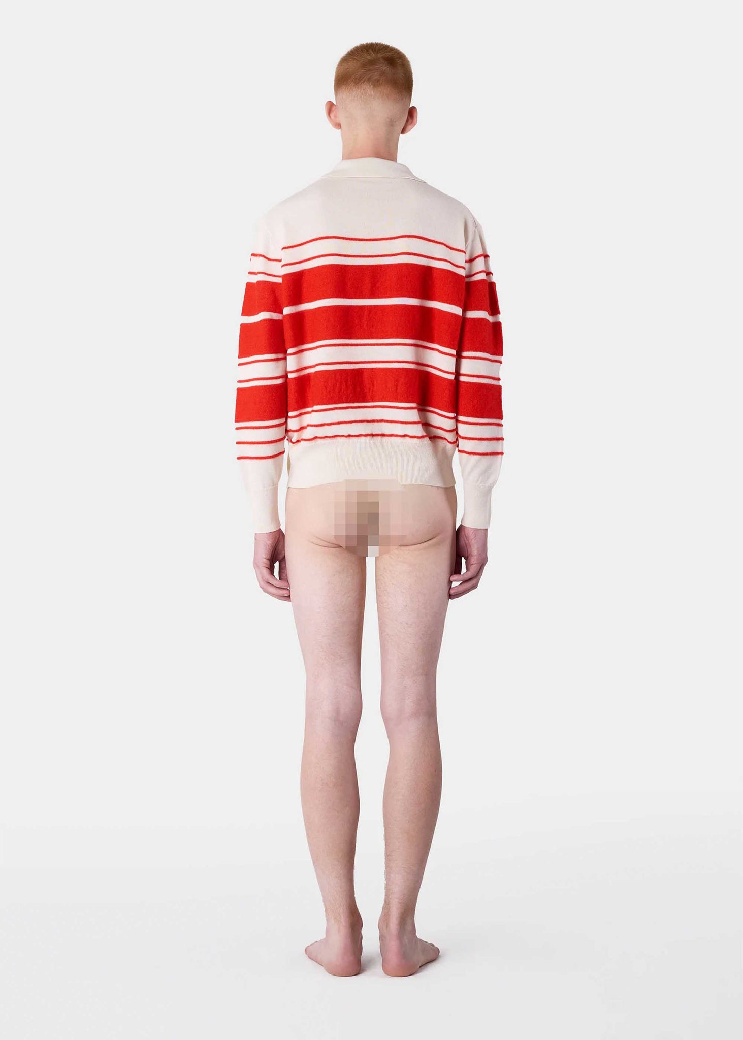 Off-White and Red Striped Knit Polo