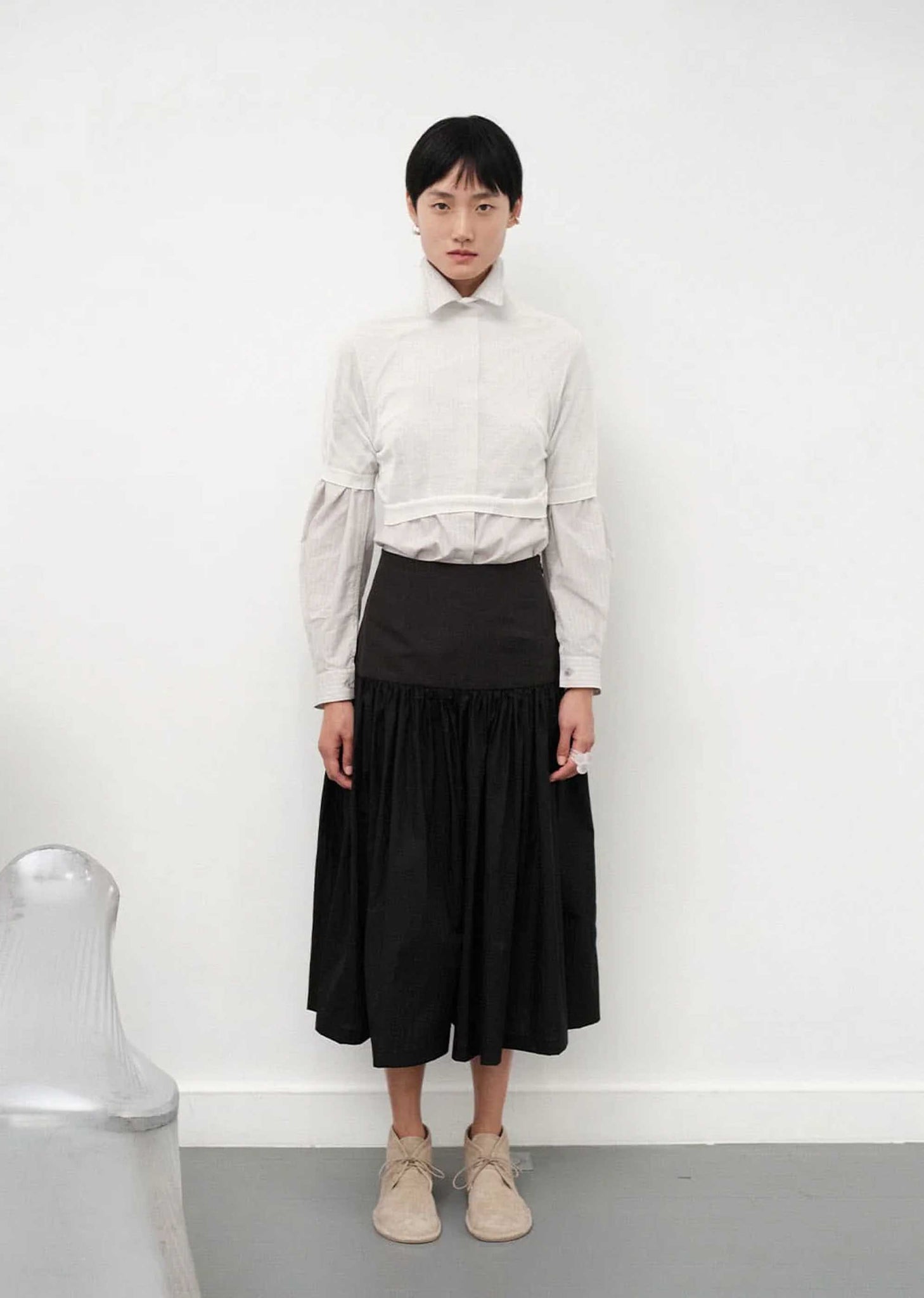 Black Shirring Culotte Pants