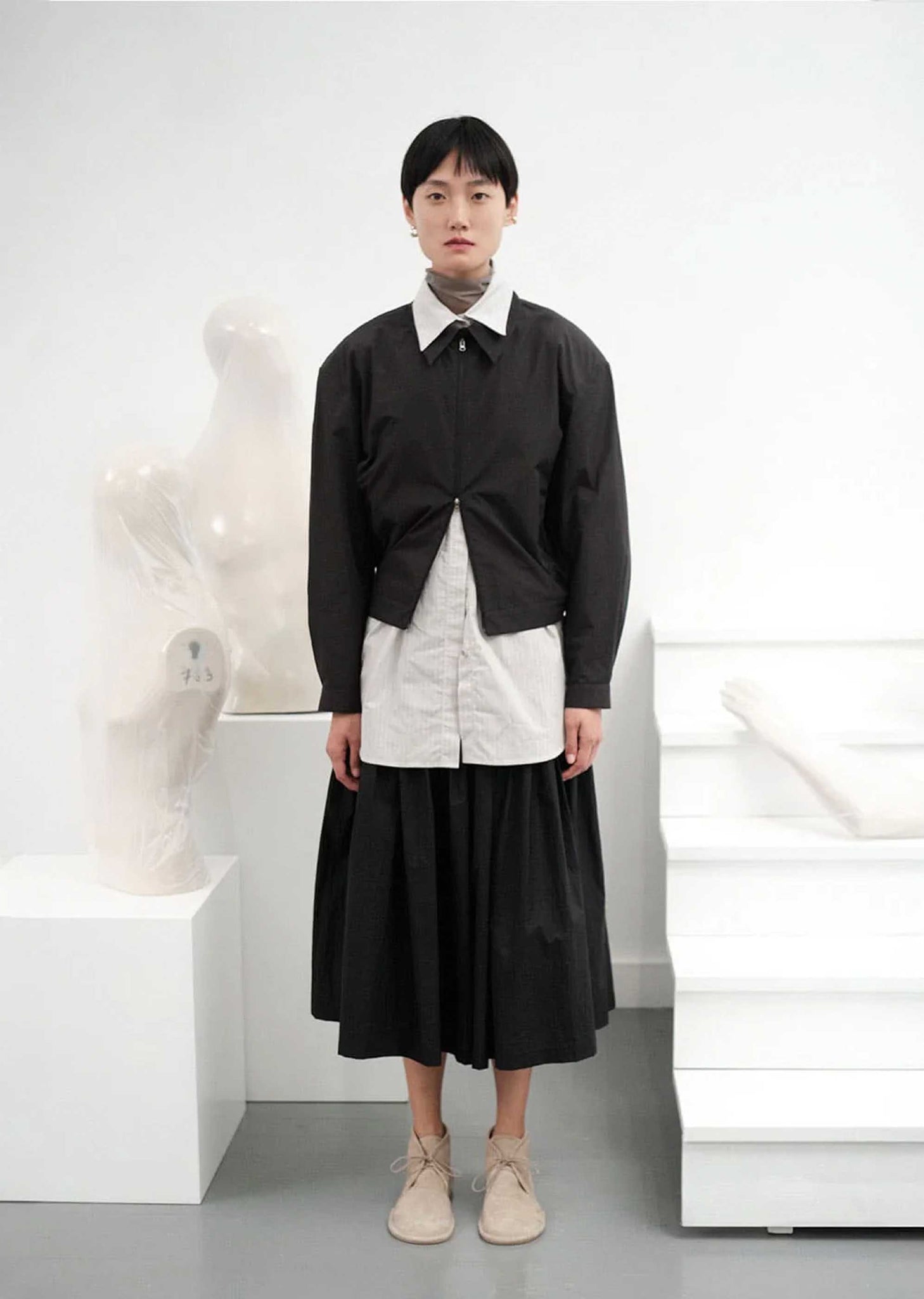 Black Shirring Culotte Pants