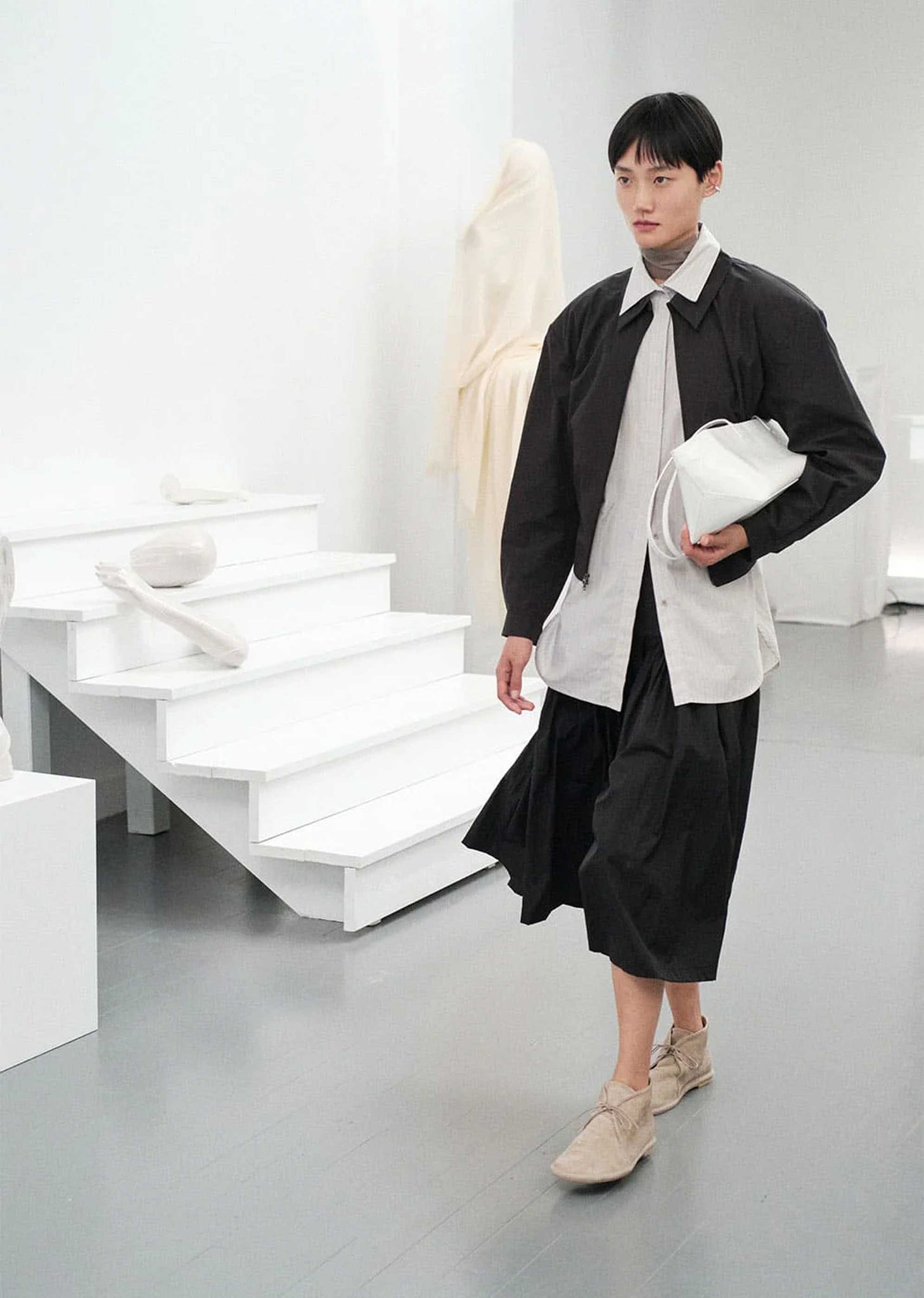 Black Shirring Culotte Pants