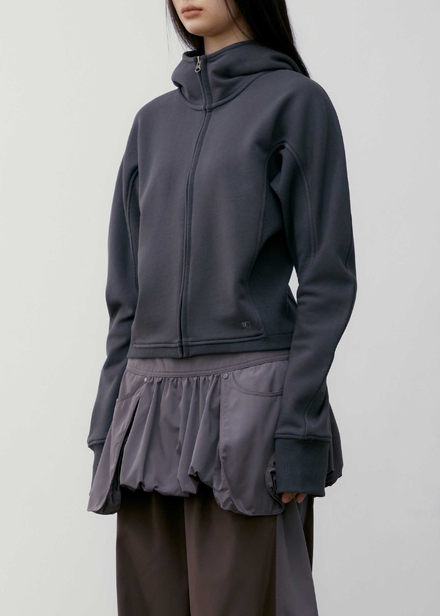 Grey Panelled Zip-Up Hoodie