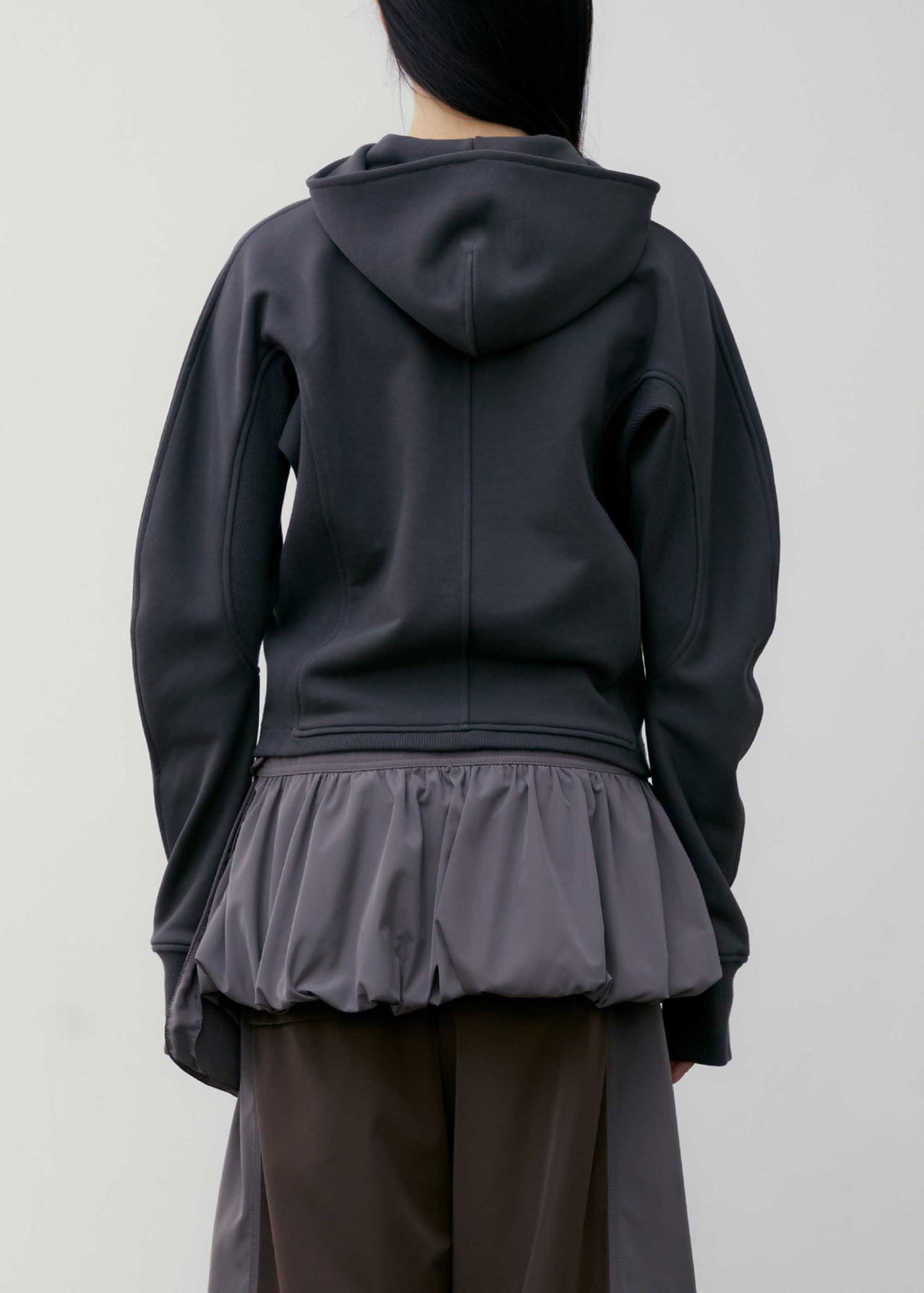 Grey Panelled Zip-Up Hoodie