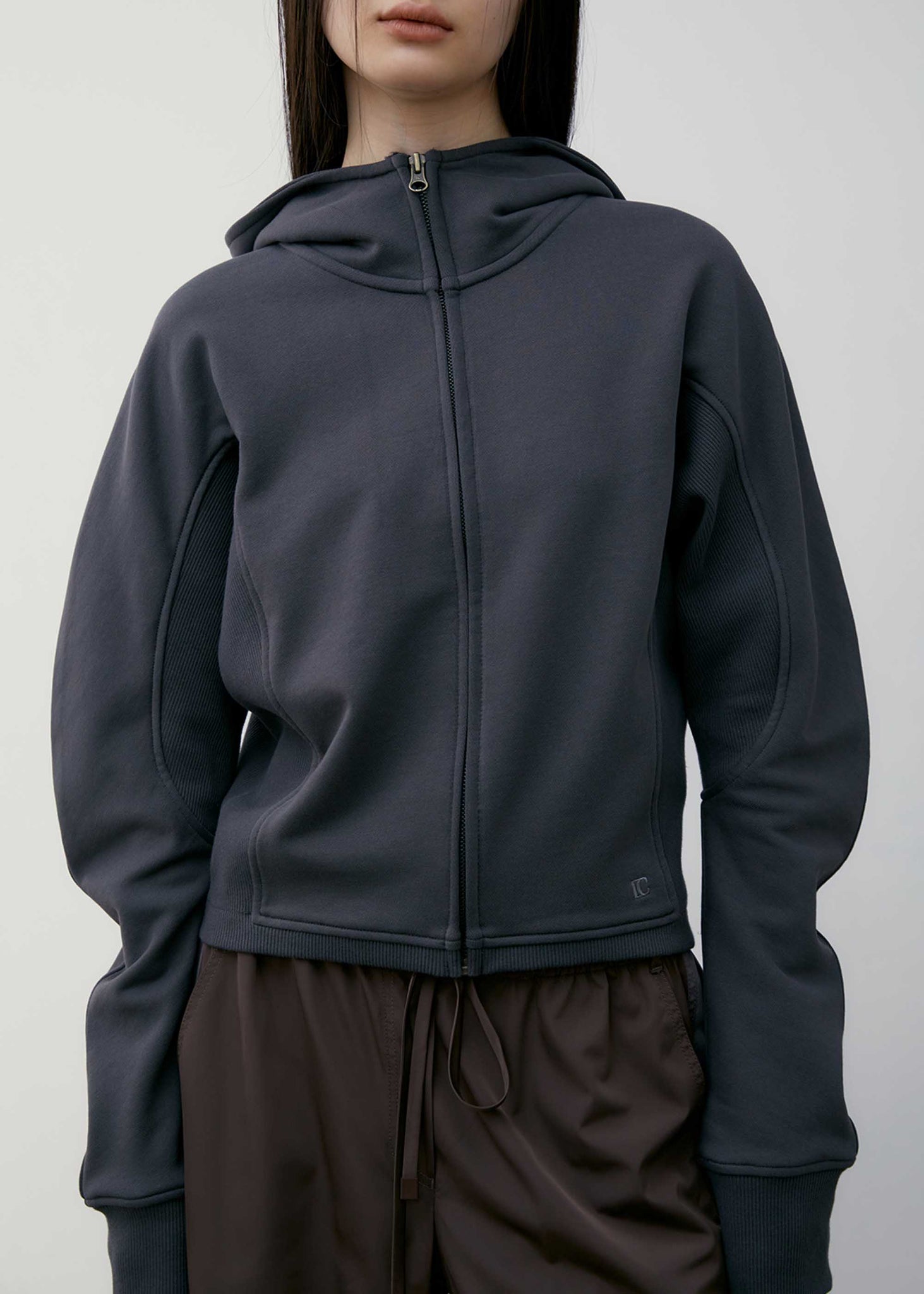 Grey Panelled Zip-Up Hoodie