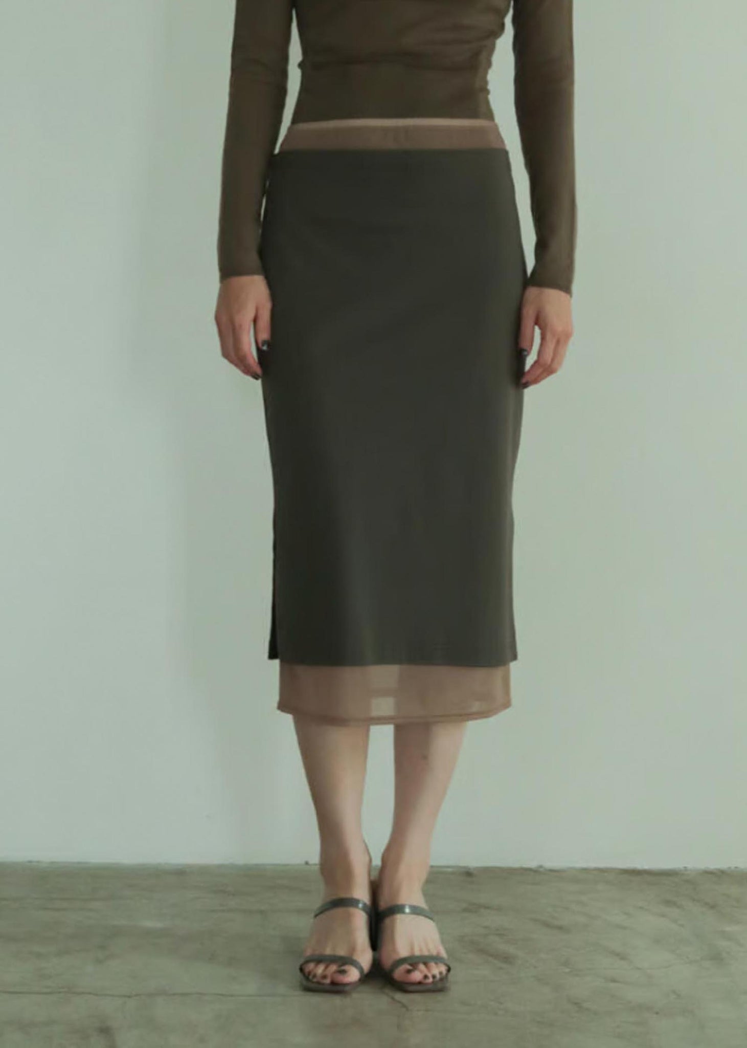 Charcoal Layered Midi Pencil Skirt