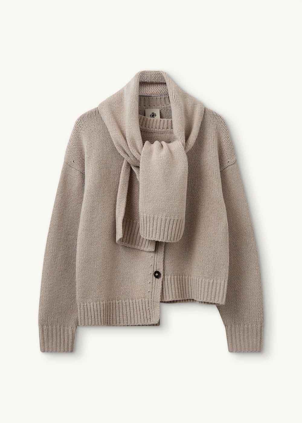 Beige Asymmetric Scarf Cardigan