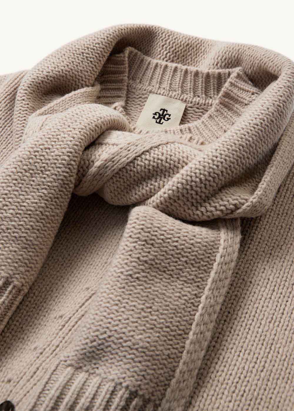 Beige Asymmetric Scarf Cardigan