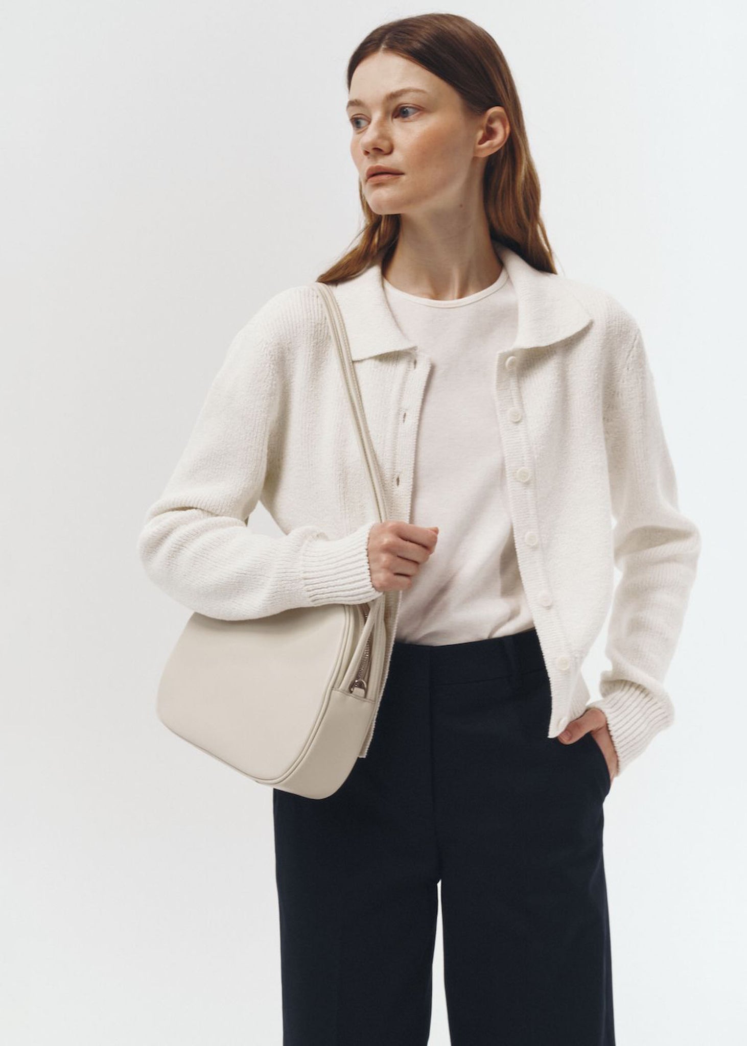 White Classic Leather Shoulder Bag