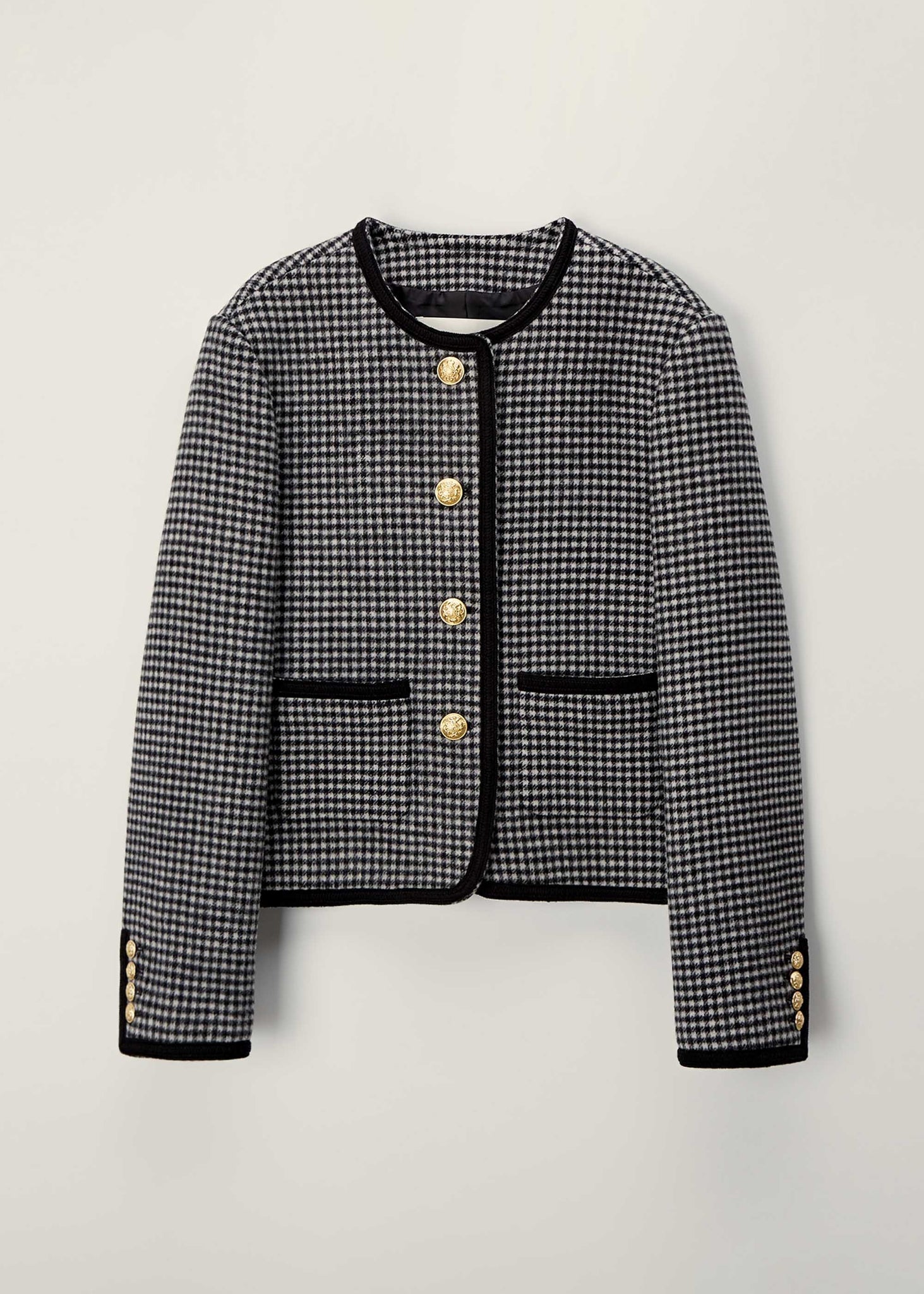 Black and White Tweed Collarless Jacket