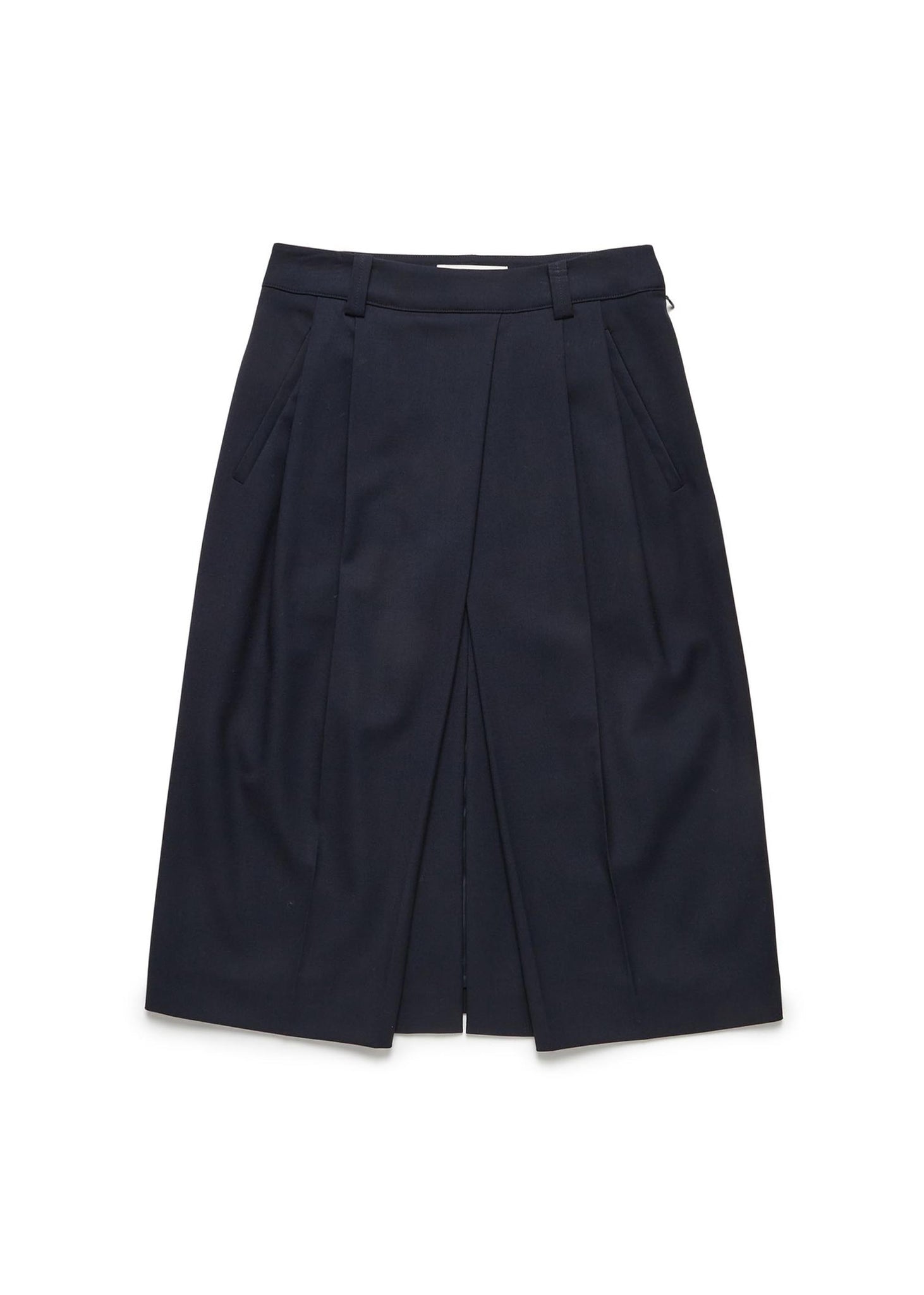 Navy Pleated Midi Skirt