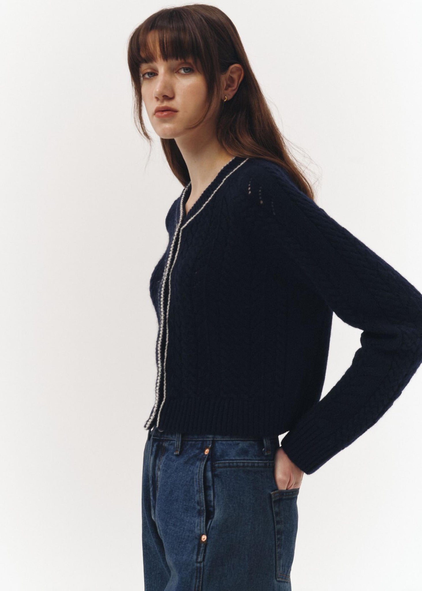 Navy Cable Knit Cardigan