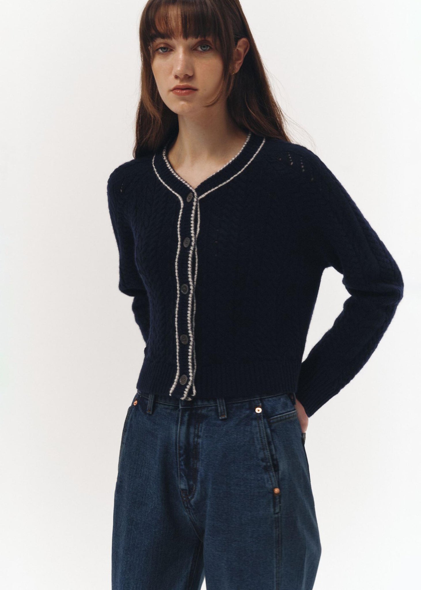 Navy Cable Knit Cardigan