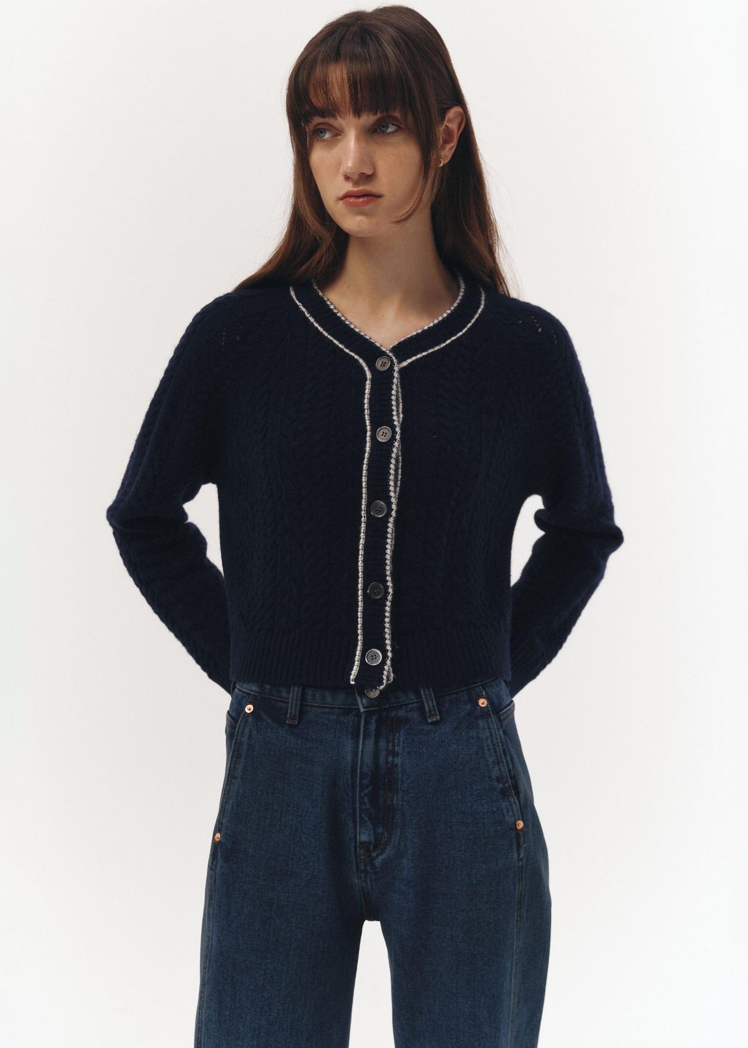 Navy Cable Knit Cardigan