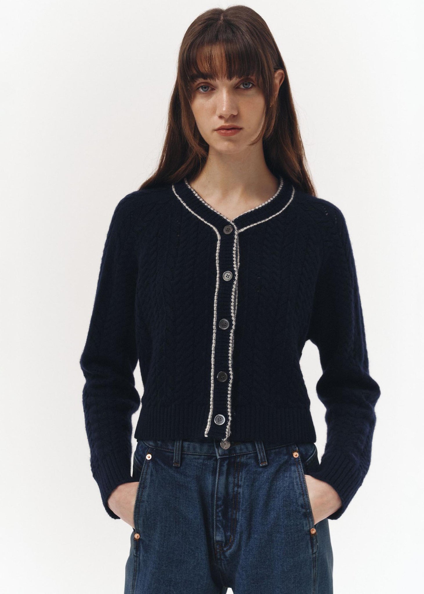 Navy Cable Knit Cardigan