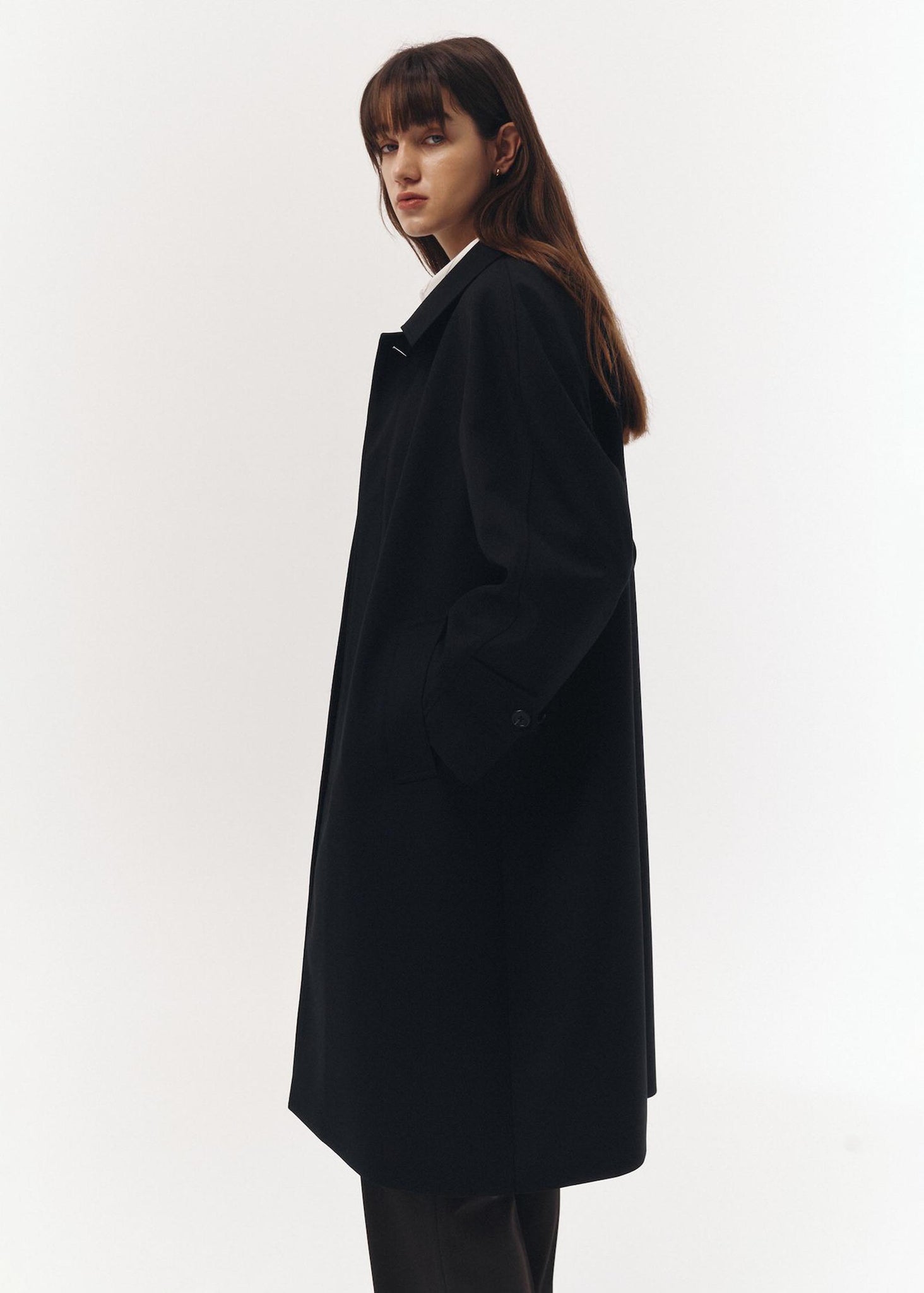 Black Wool Raglan Mac Coat