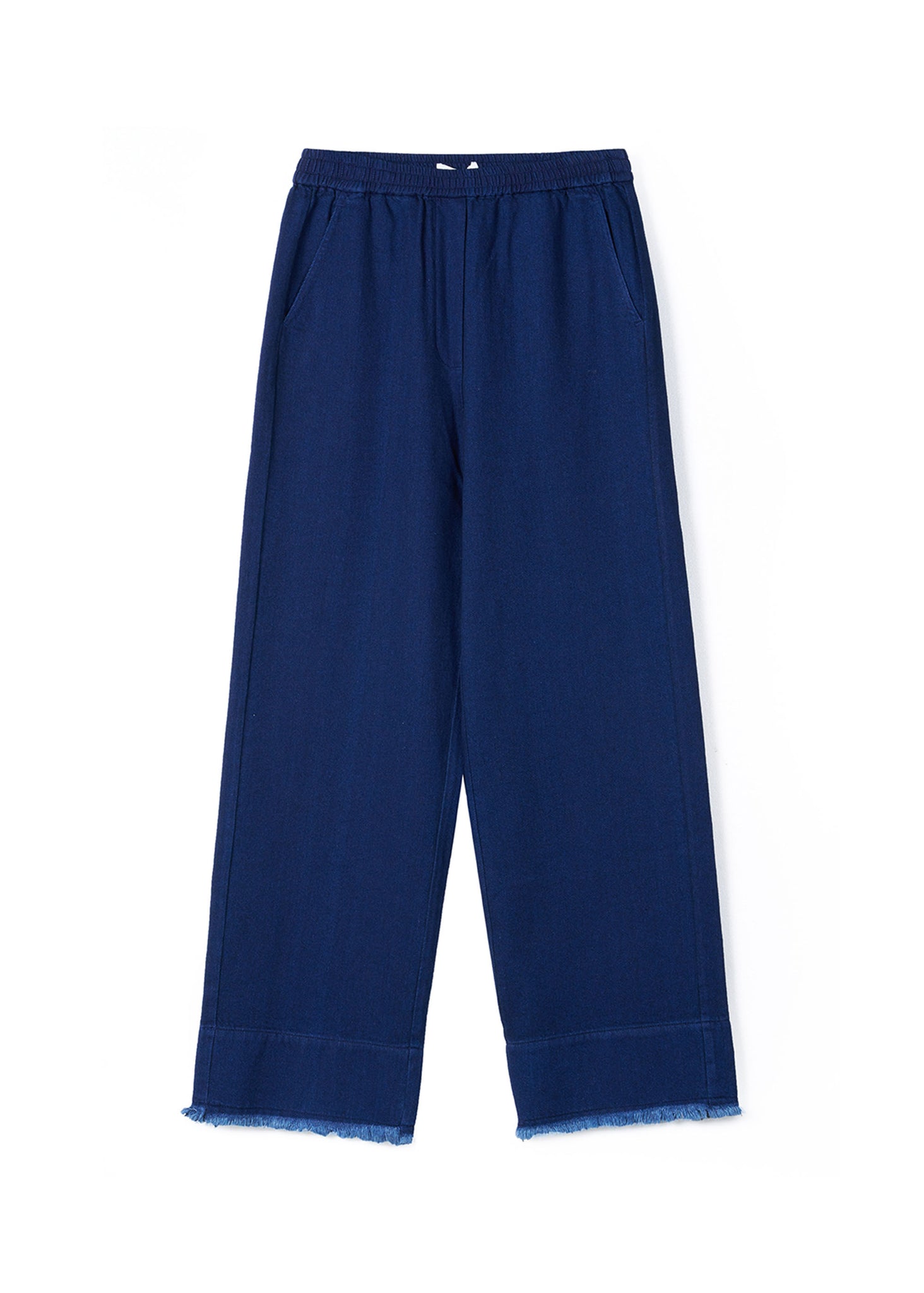 Navy Frayed Wool Blend Trousers