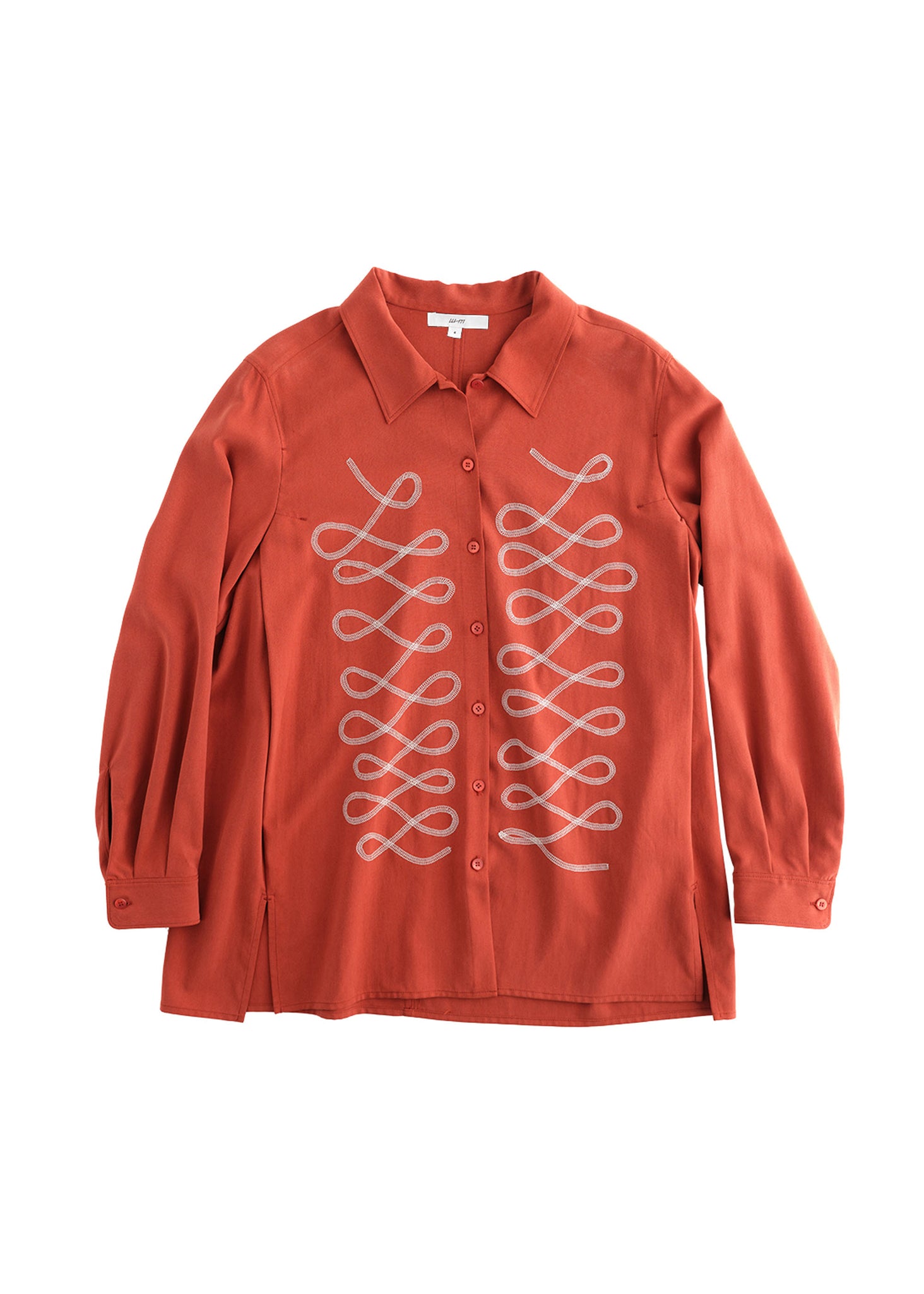 Red Embroidered Silk Shirt