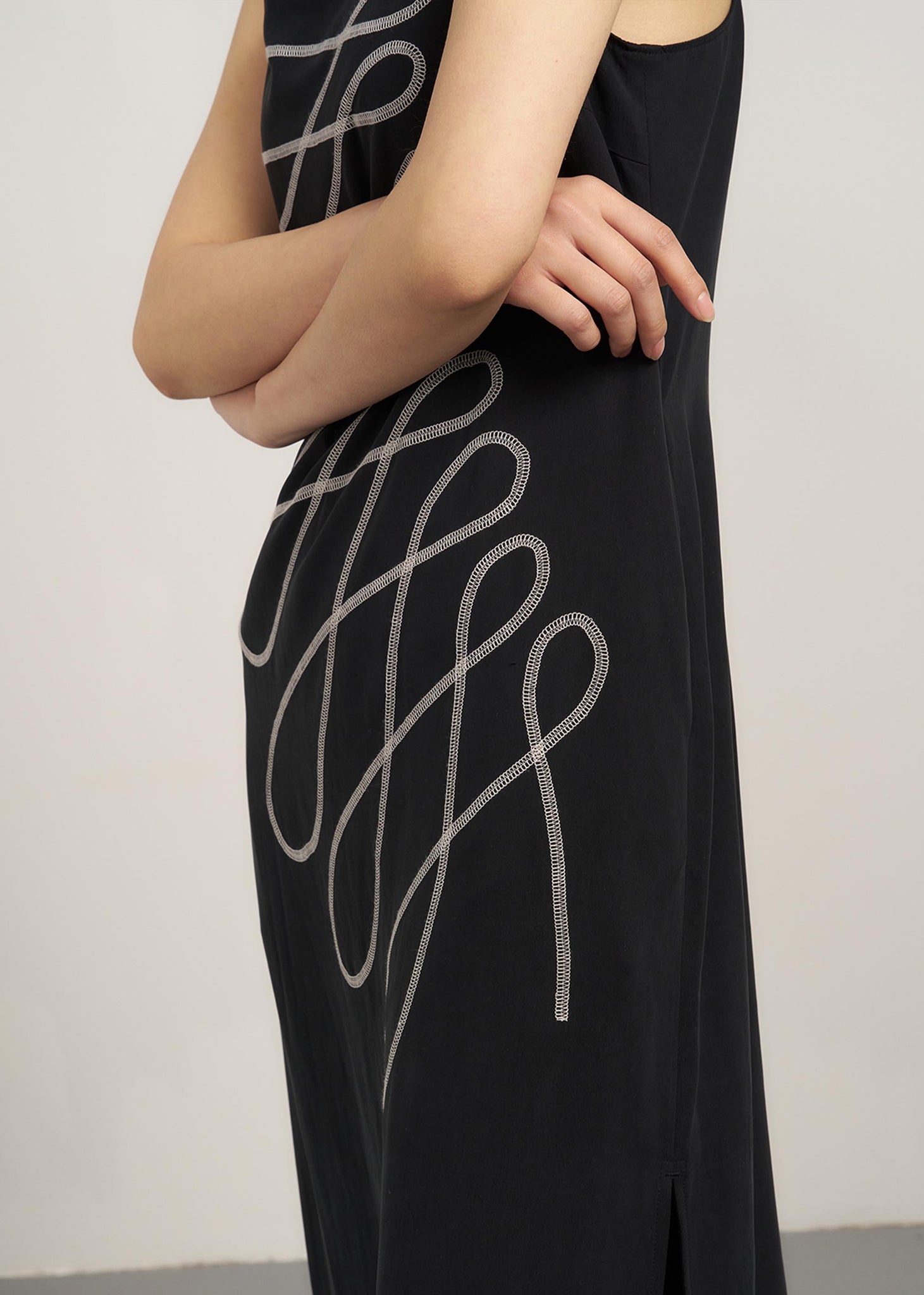 Black Embroidered Midi Dress