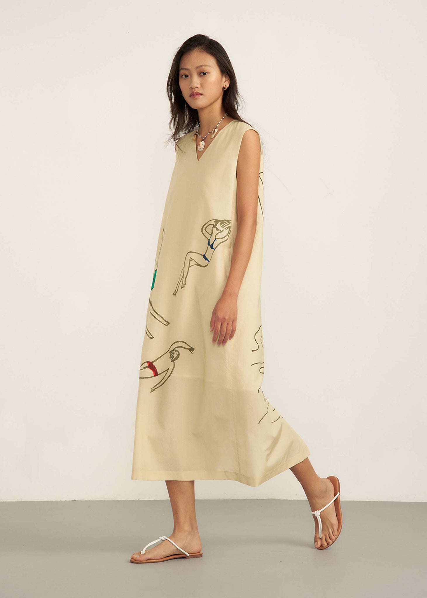 Beige Paradise Print Maxi Dress