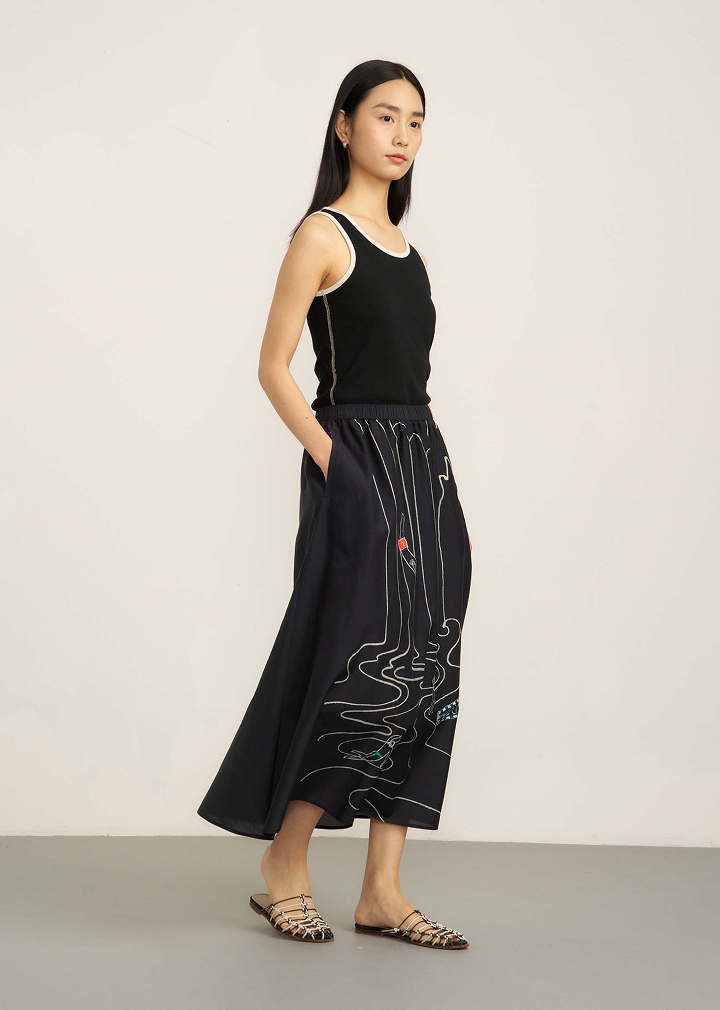 Black Paradise Print Maxi Skirt