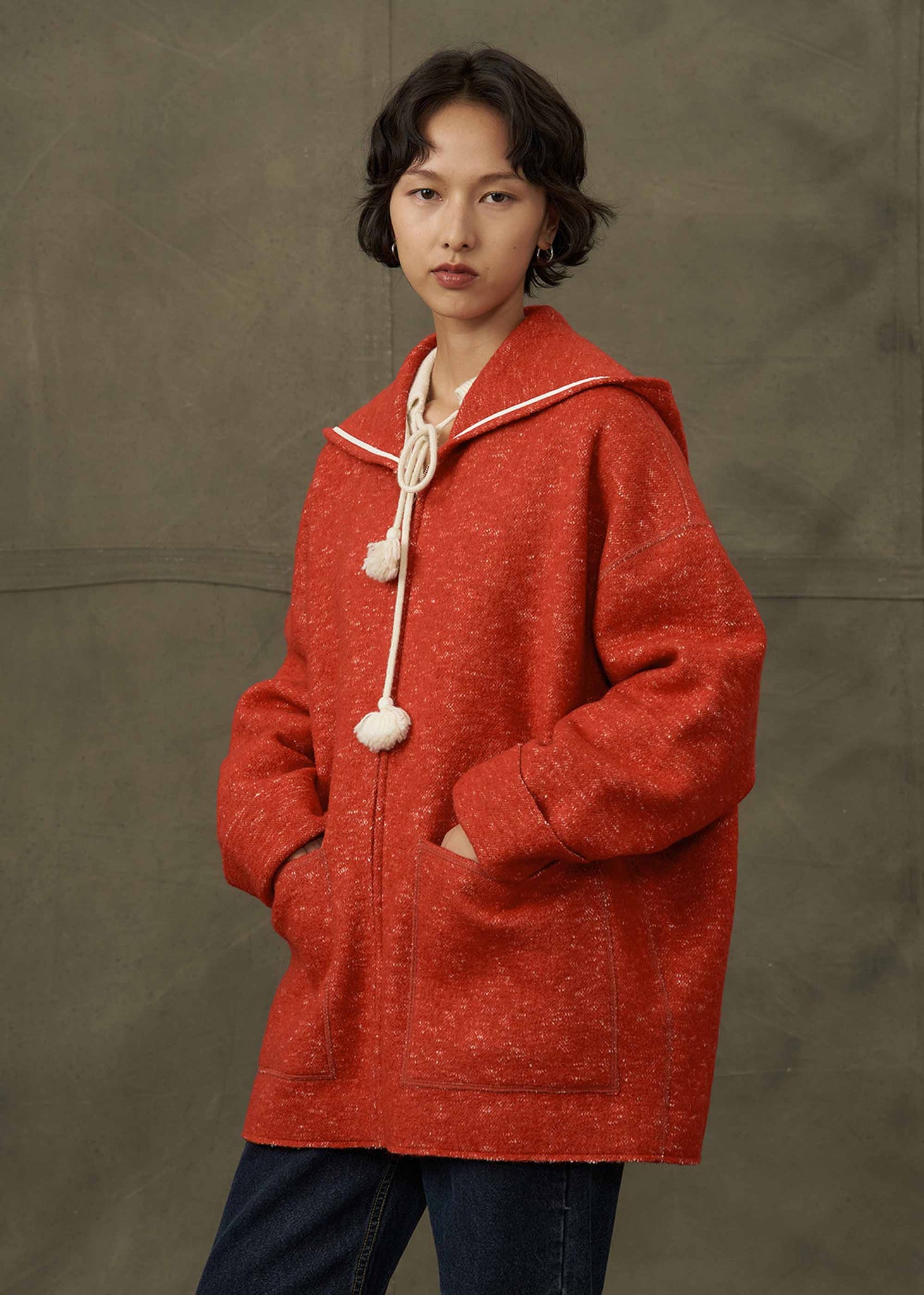 Red Oversized Knit Hoodie