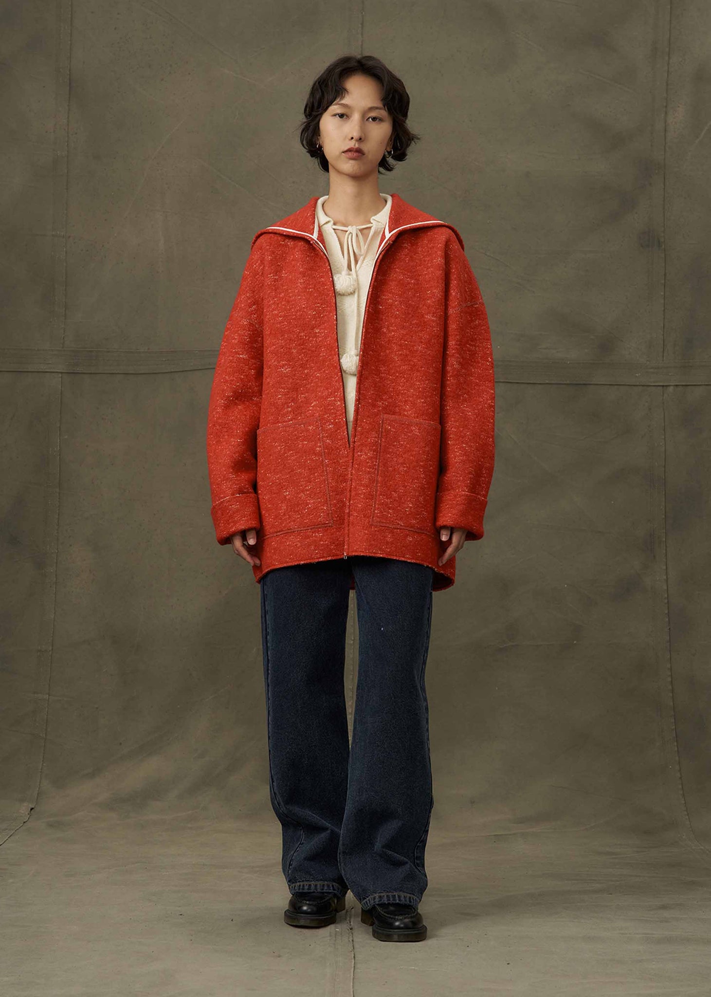 Red Oversized Knit Hoodie