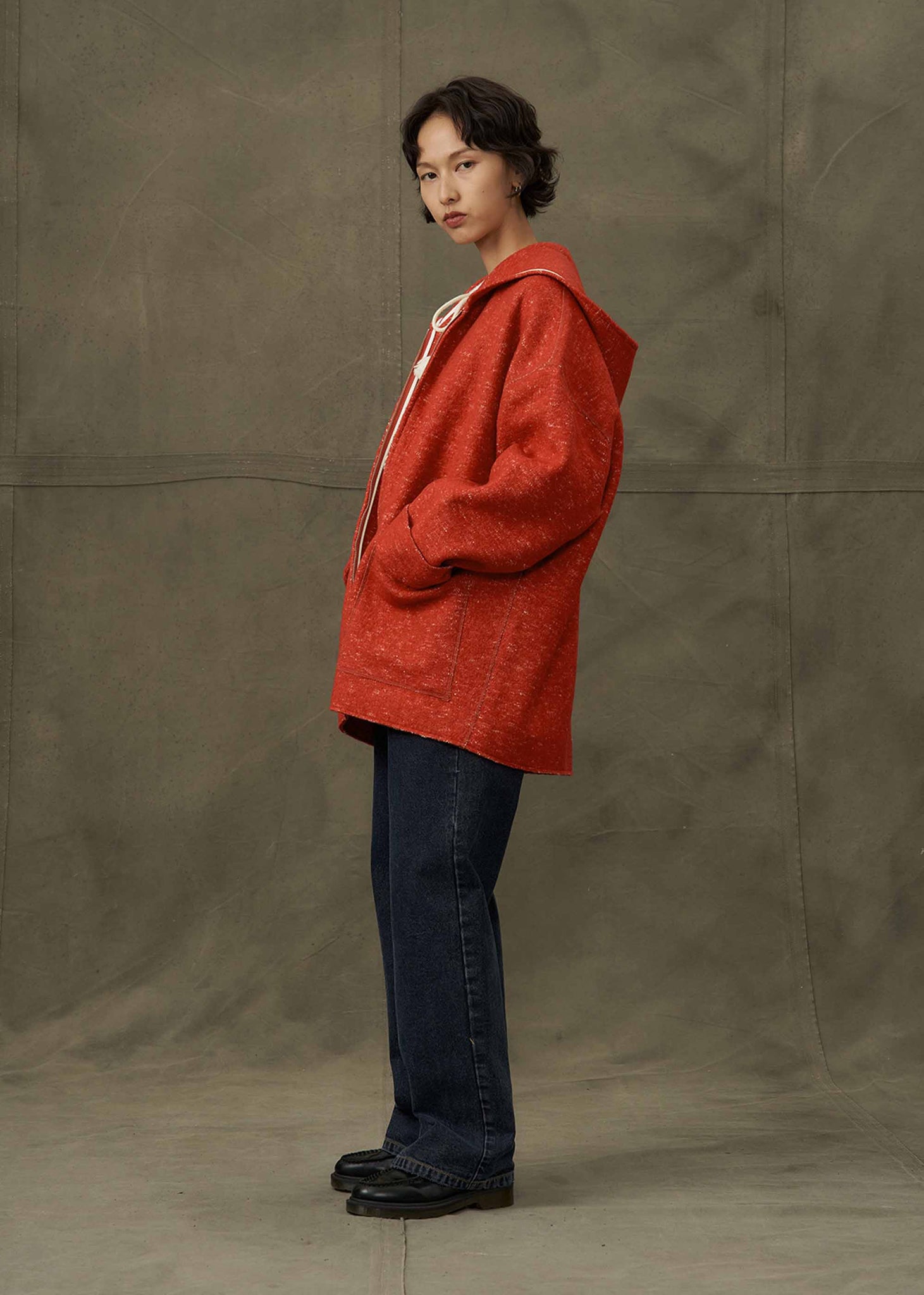 Red Oversized Knit Hoodie