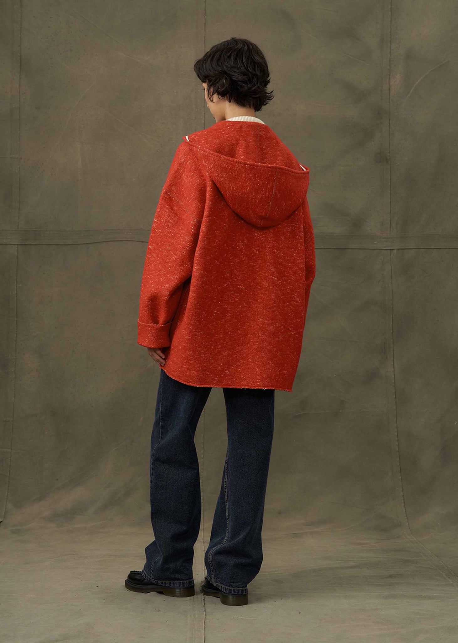 Red Oversized Knit Hoodie