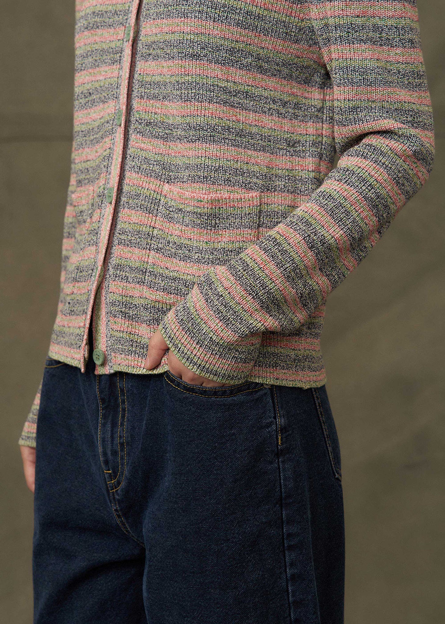 Grey & Pink Striped Cardigan