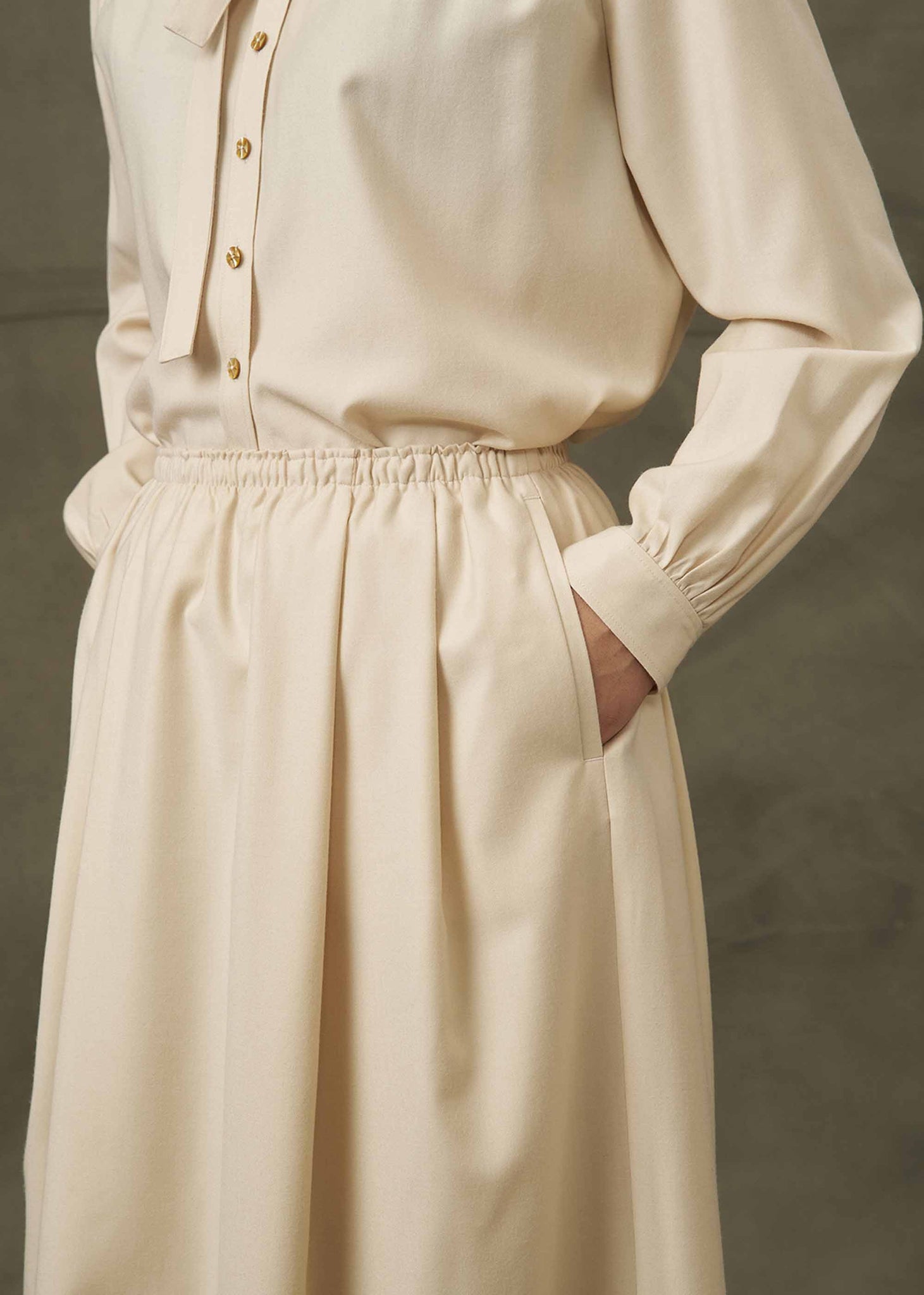 Beige Pleated Wool Skirt