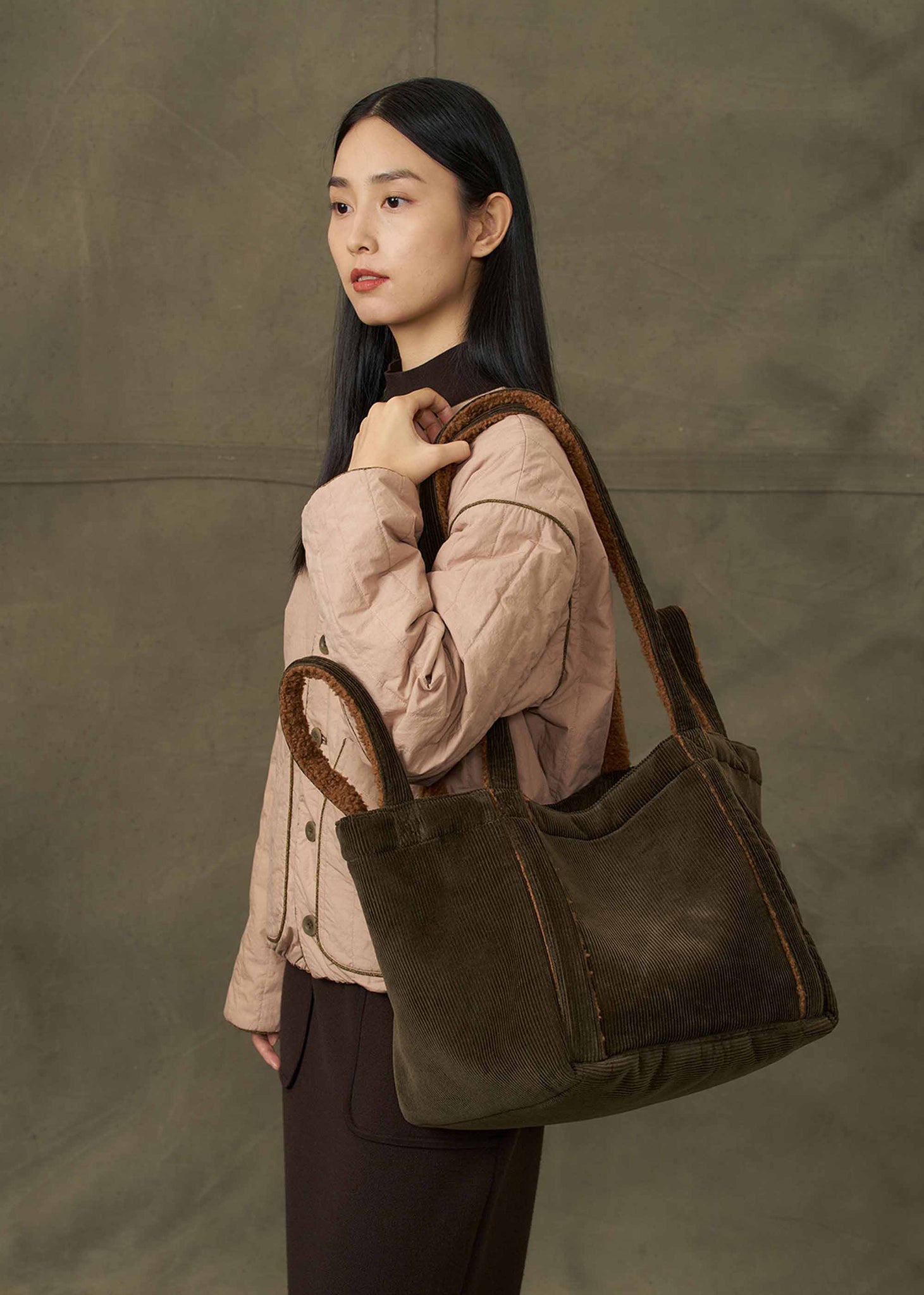 Brown Corduroy Tote Bag