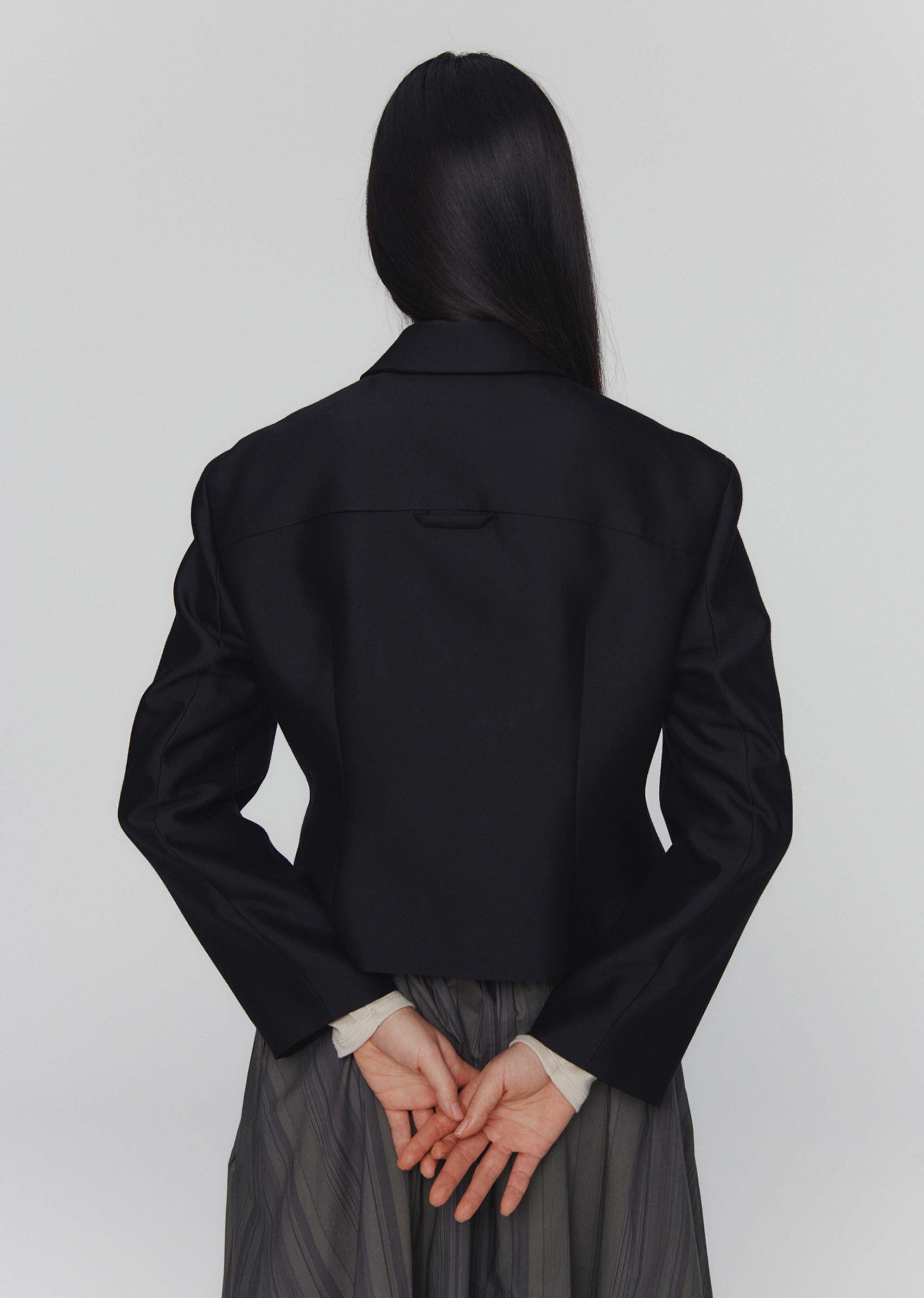 AMOMENTO アモメント ダブル ブレスト ウール ジャケット BLACK AMOMENTO: Black Tailored Wool Jacket | 157 Moments – 157Moments