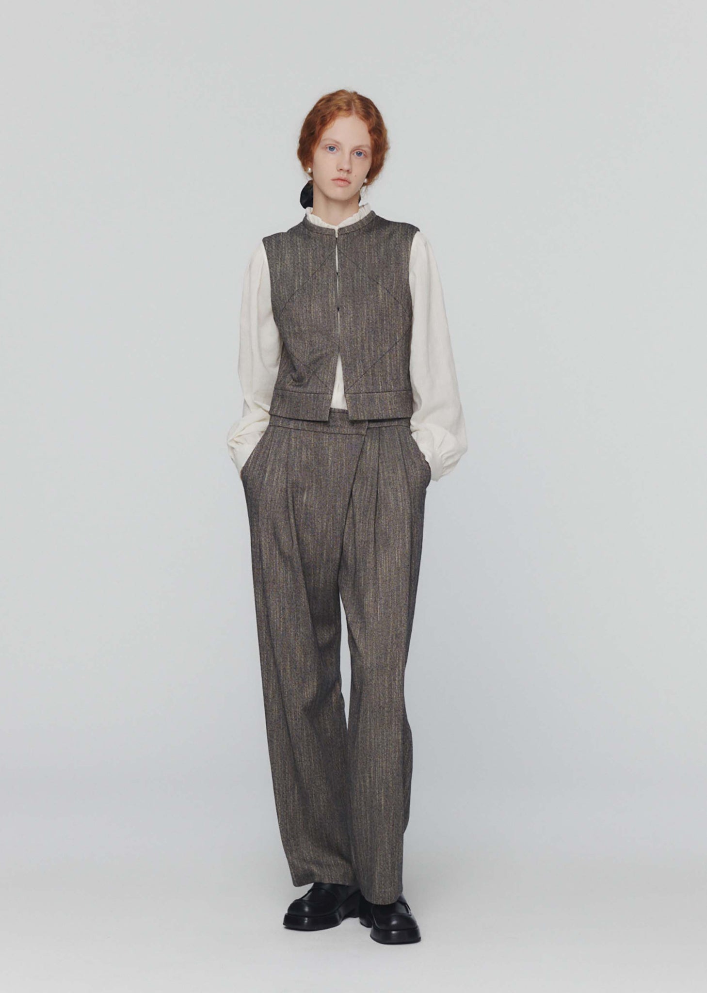 Grey Tweed Wrap Trousers