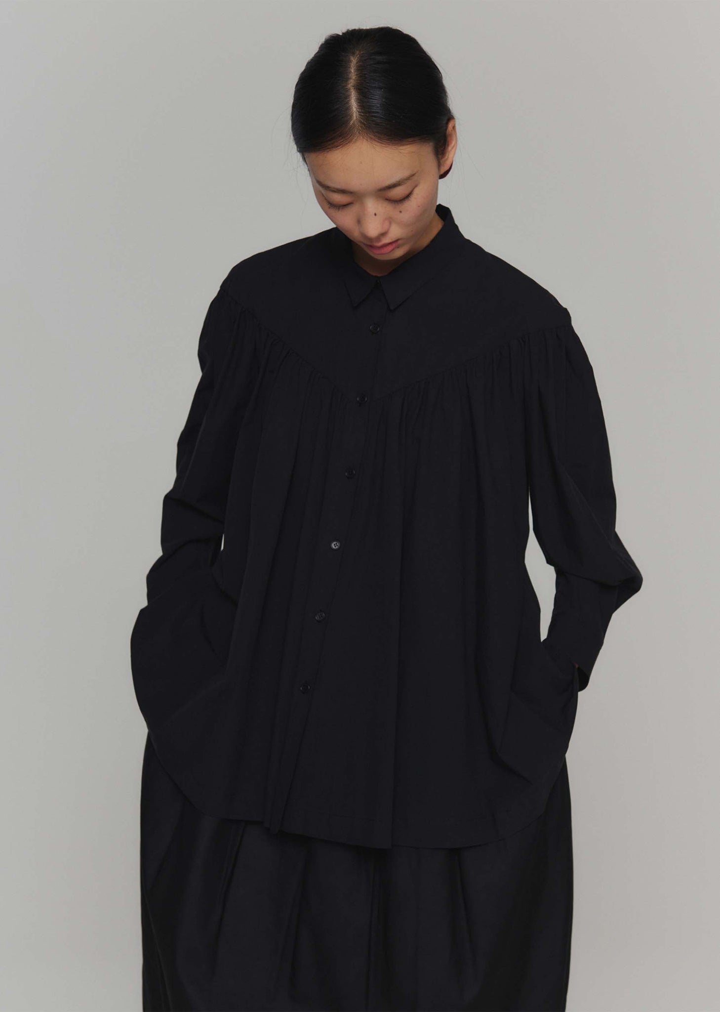 Black Shirred Yoke Shirt