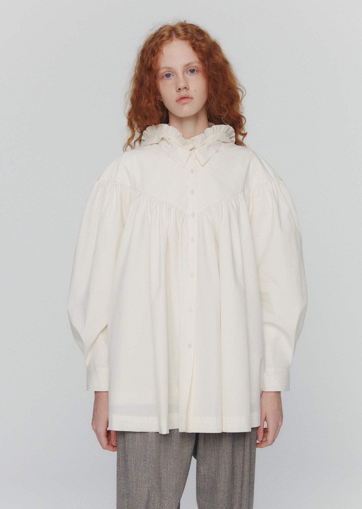 Cream Shirred Yoke Shirt